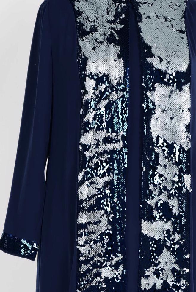 Vêtements hijab BLEU MARINE TAILLEUR ROBE À SEQUINS 3550 - ALVİNA