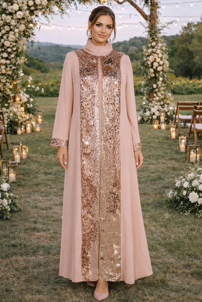 Vêtements hijab POUDRE TAILLEUR ROBE À SEQUINS 3550 - ALVİNA