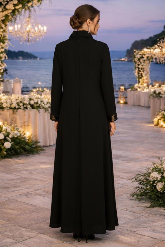 Vêtements hijab NOIR TAILLEUR ROBE À SEQUINS 3550 - ALVİNA