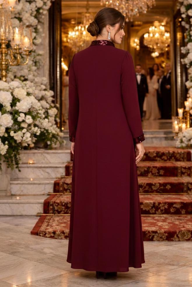Vêtements hijab ROUGE BORDEAUX TAILLEUR ROBE À SEQUINS 3550 - ALVİNA
