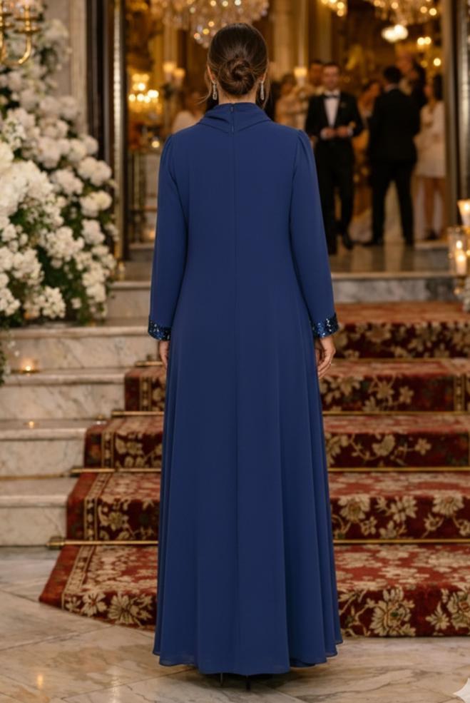 Vêtements hijab BLEU MARINE TAILLEUR ROBE À SEQUINS 3550 - ALVİNA