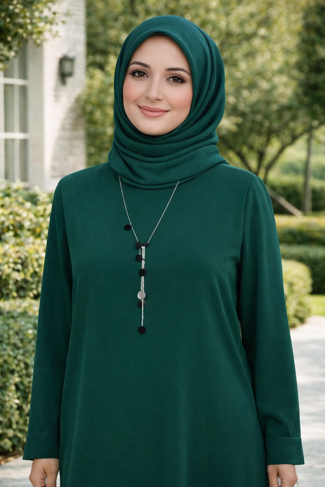 Hijab clothing GREEN SEQUIN DETAIL 2-PIECE PANTS SUIT 2853 