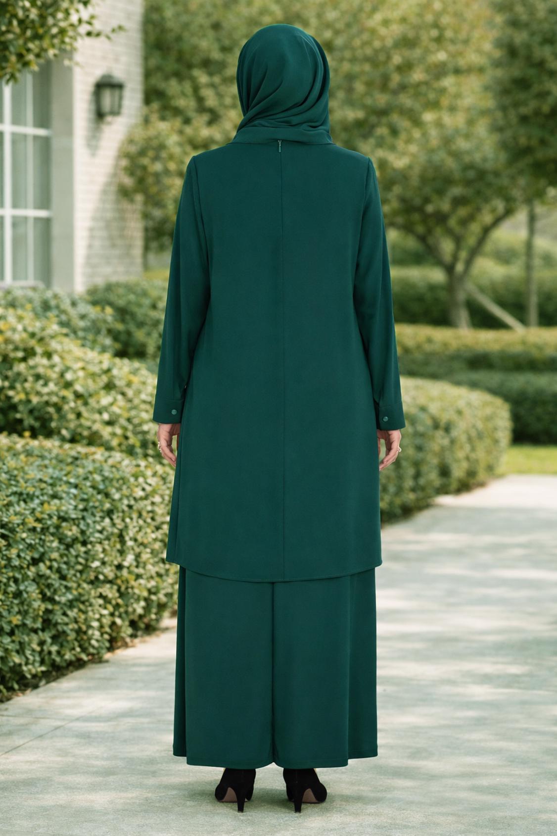 Hijab clothing GREEN SEQUIN DETAIL 2-PIECE PANTS SUIT 2853 