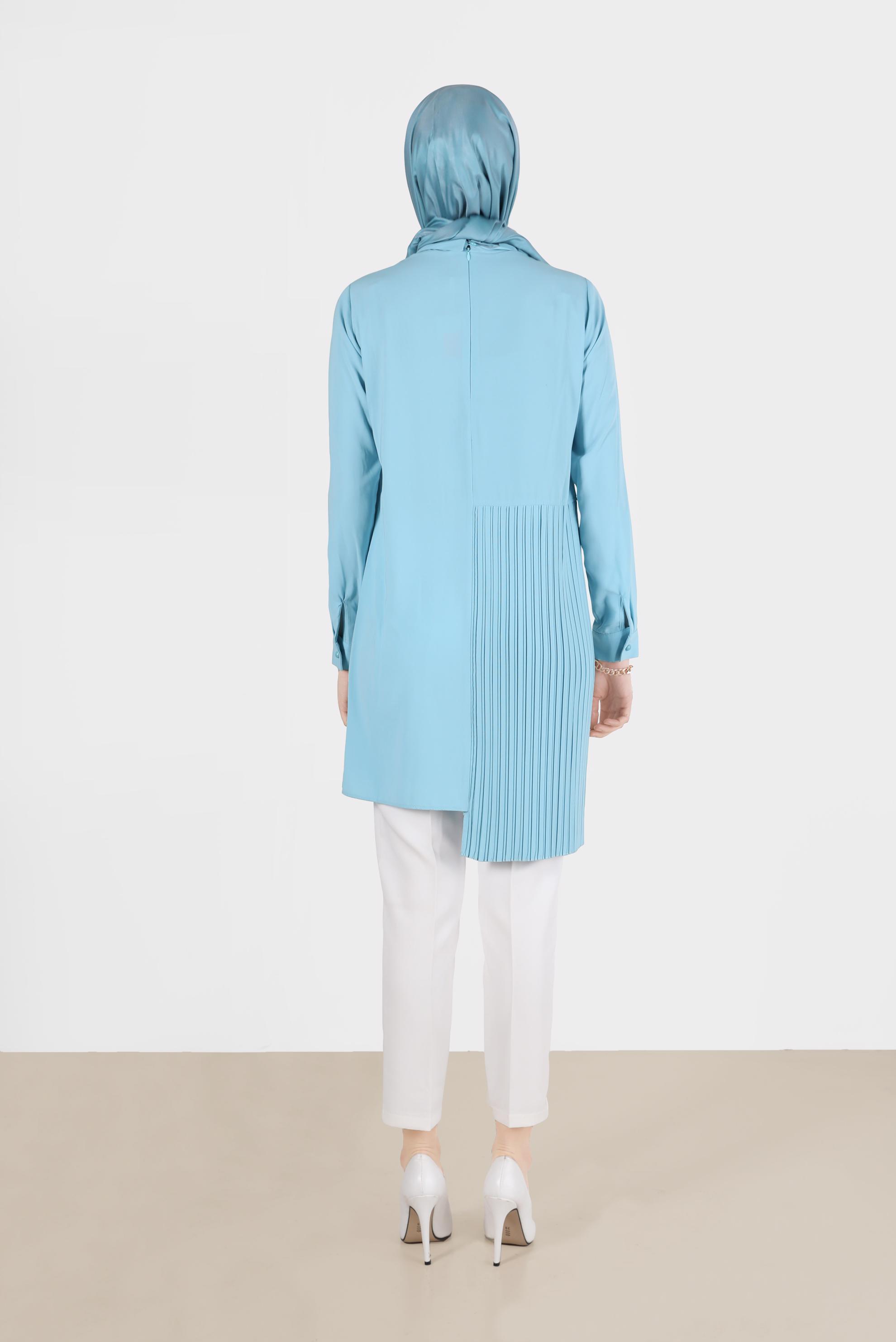 Tesettür giyim YEŞİL PİLİSELİ İKİLİ PANTOLONLU TAKIM 30012