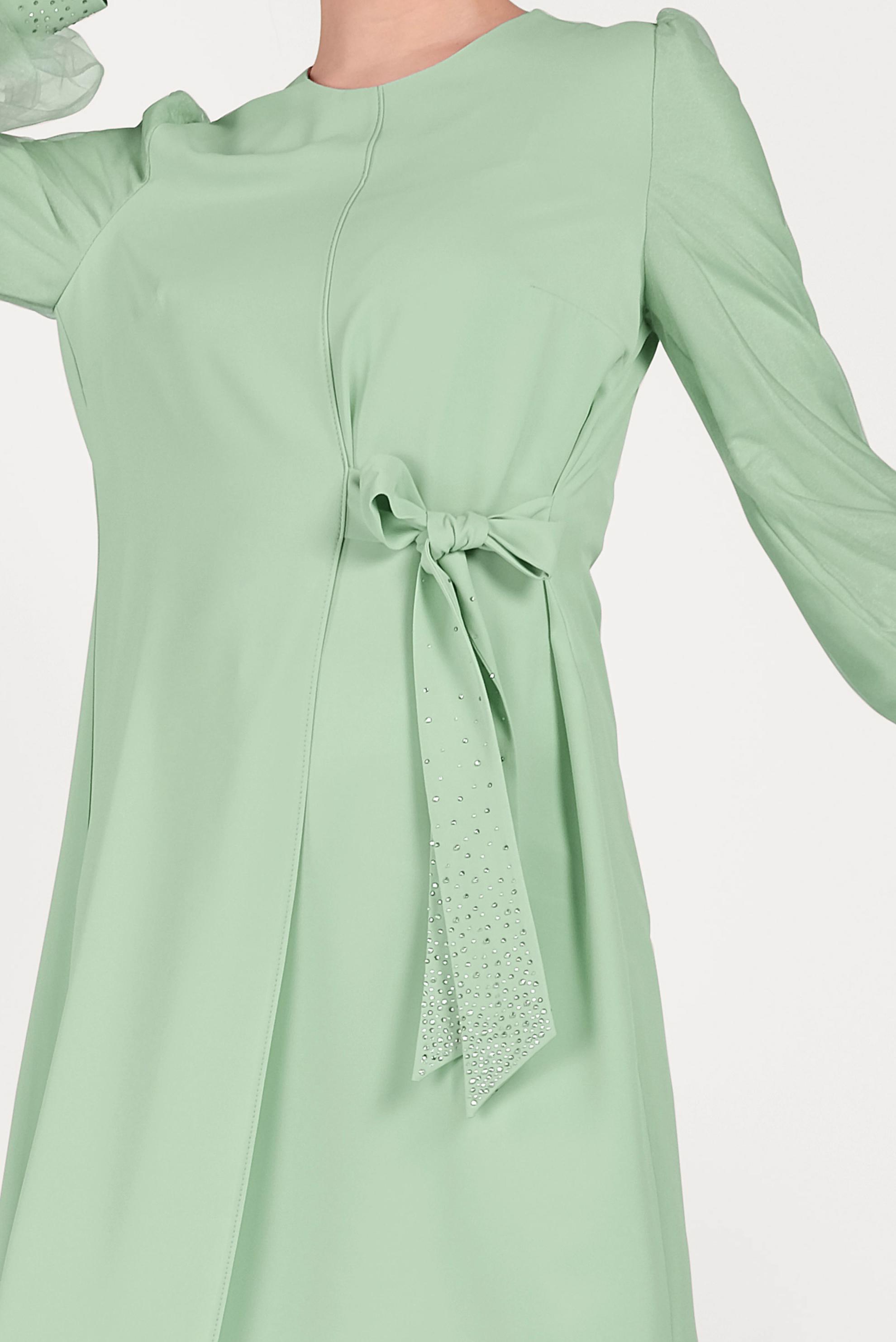 Tesettür giyim YEŞİL YANDAN BAĞLAMALI ASİMETRİK PANTOLONLU TAKIM 30015