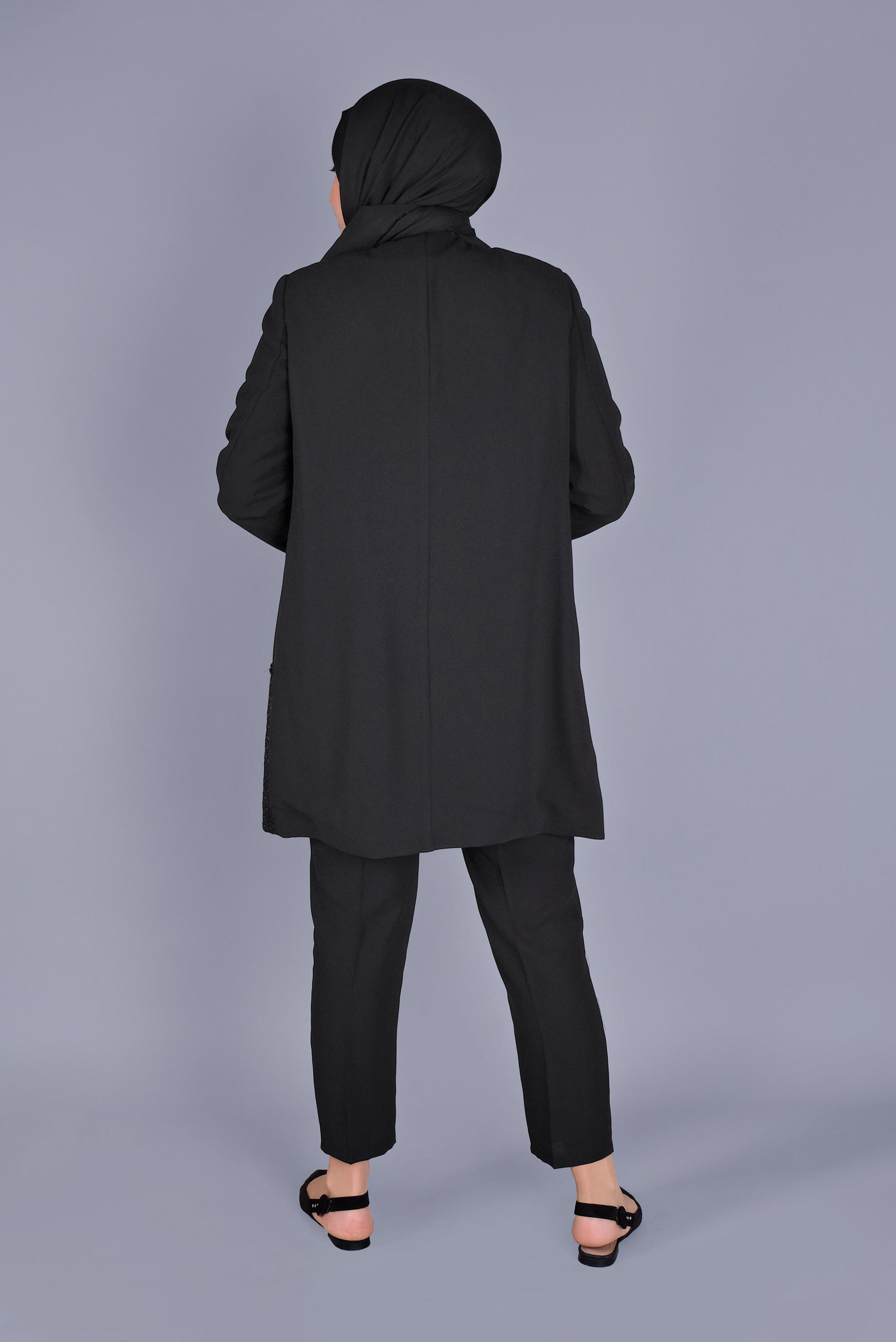 Hijab clothing BLACK STONE DETAILED LACE 3-PIECE SUIT 30030