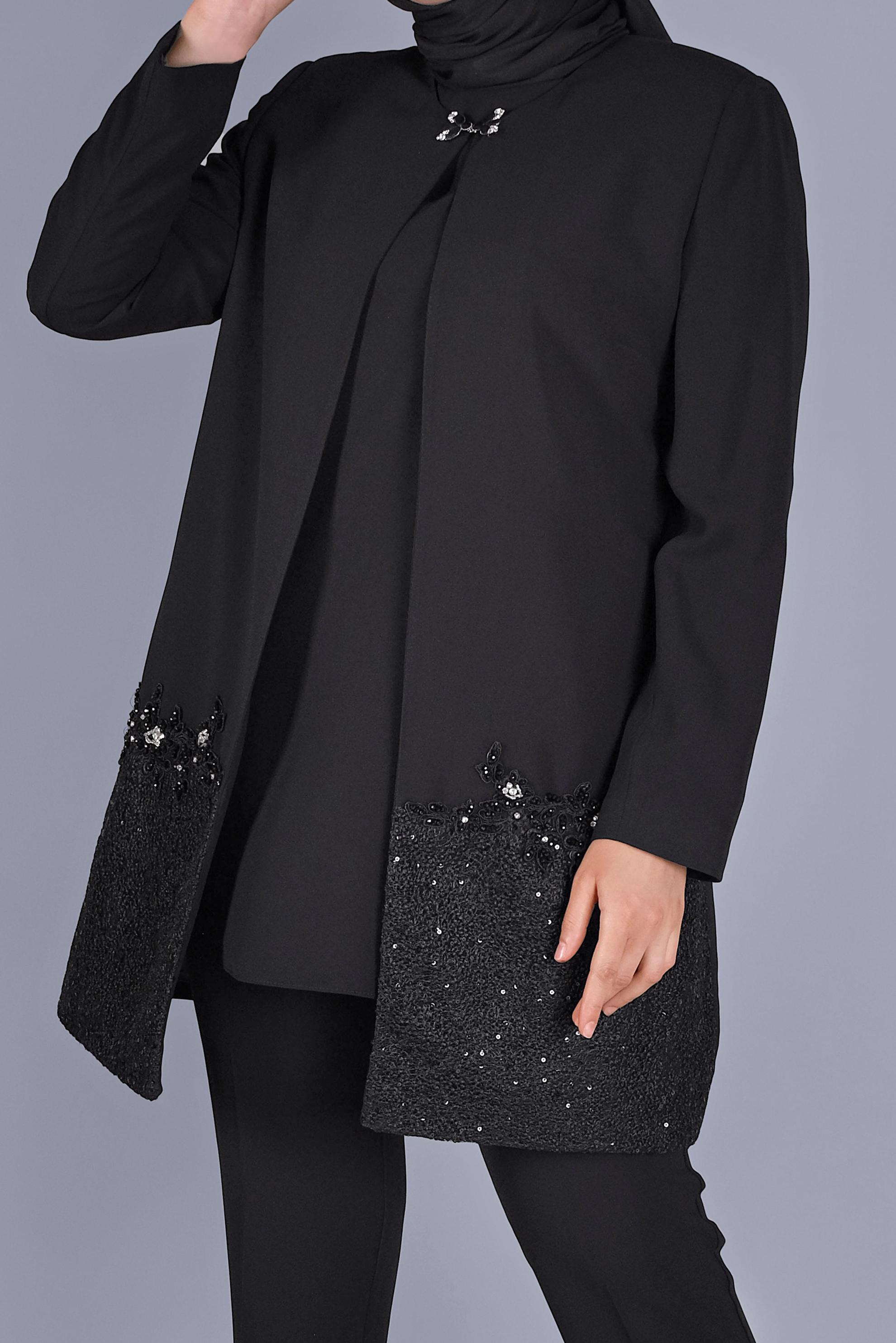 Hijab clothing BLACK STONE DETAILED LACE 3-PIECE SUIT 30030