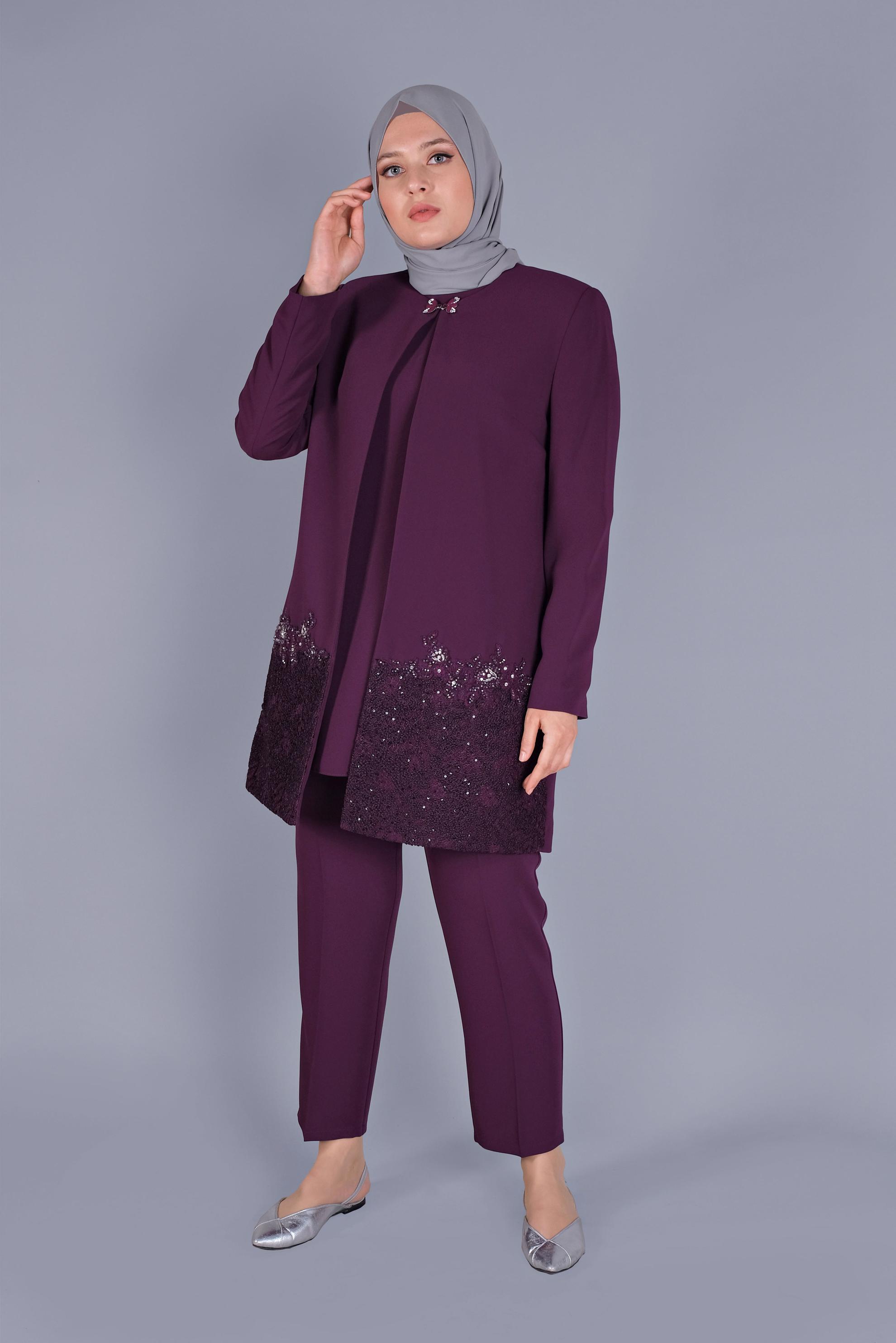 Hijab clothing DAMSON STONE DETAILED LACE 3-PIECE SUIT 30030
