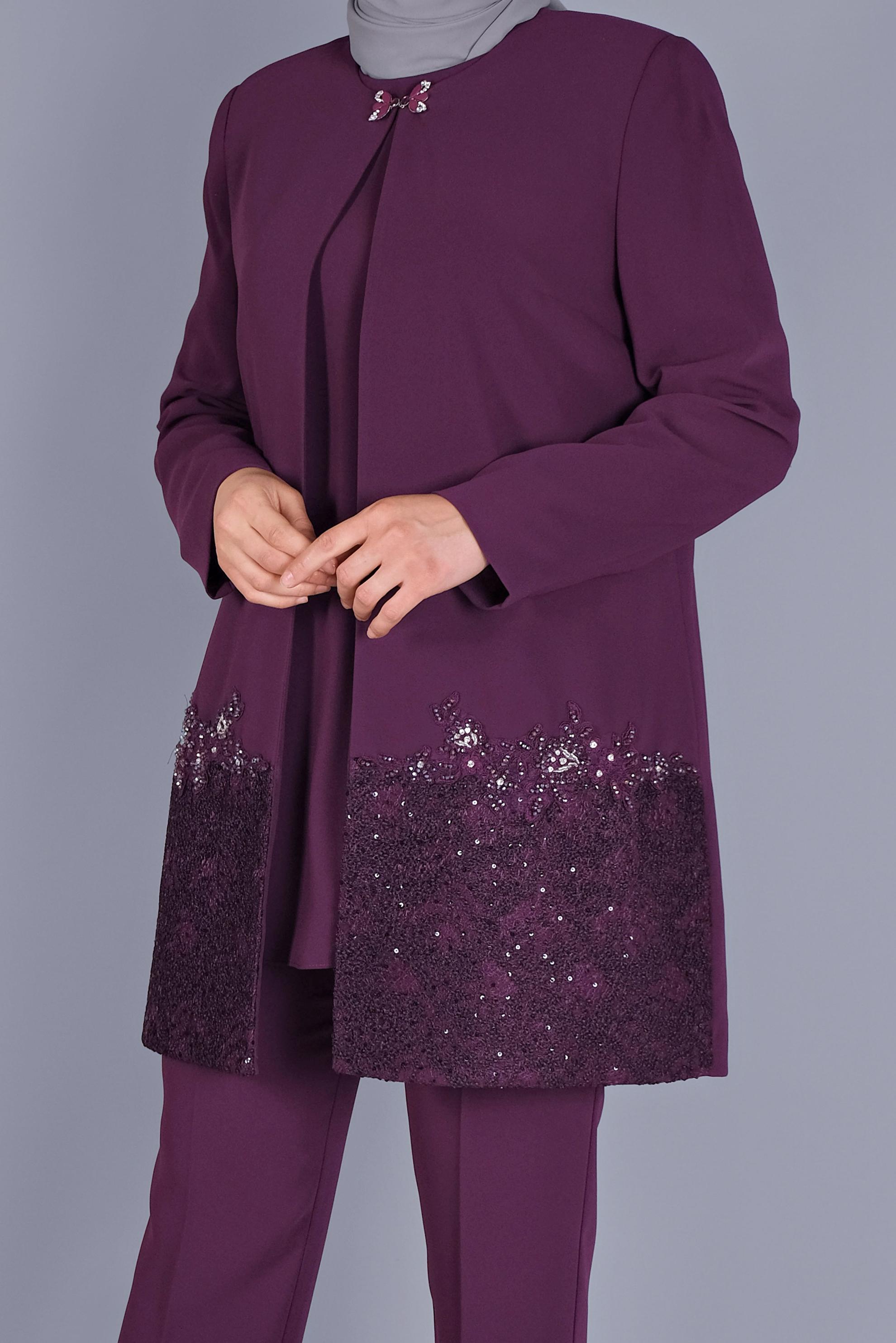 Hijab clothing DAMSON STONE DETAILED LACE 3-PIECE SUIT 30030