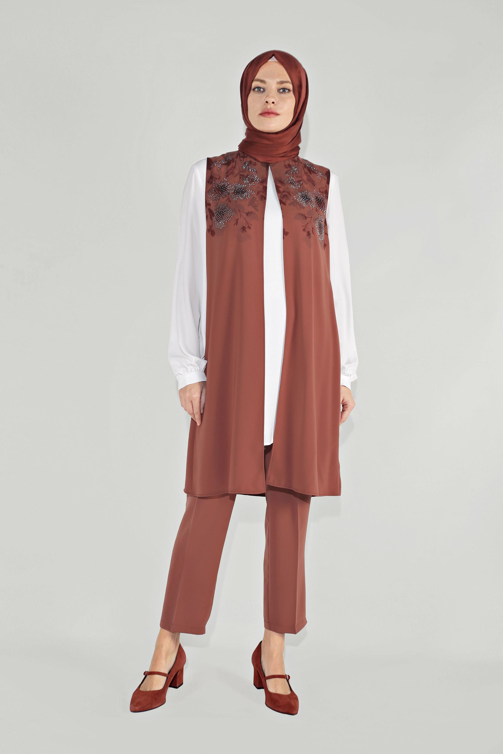 Tesettür giyim TURUNCU ÇİÇEK BASKILI 3 PARÇA TAKIM 30034