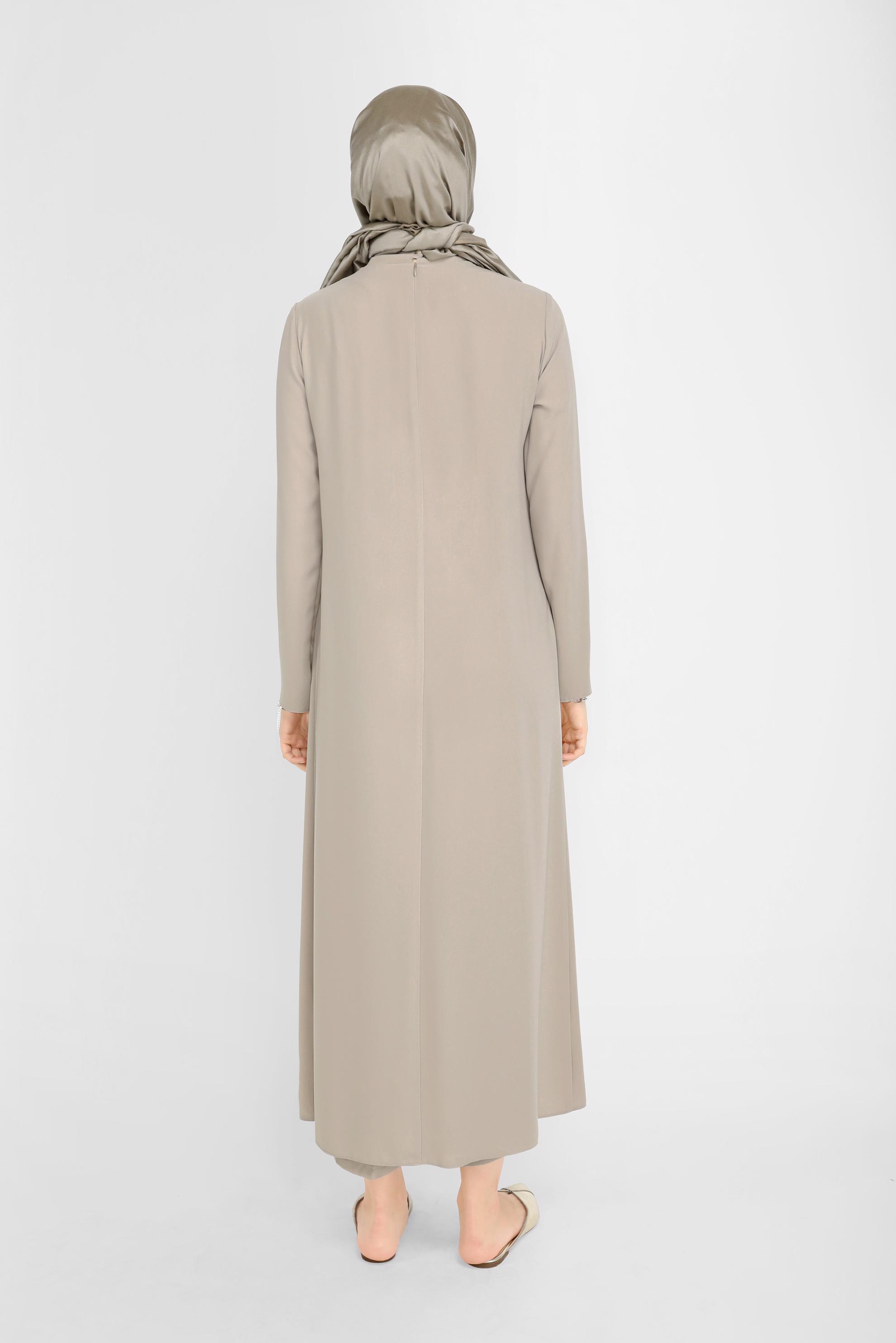 Tesettür giyim VİZON ASİMETRİK KESİM GÜPÜR DETAYLI İKİLİ PANT. TAKIM 30044   