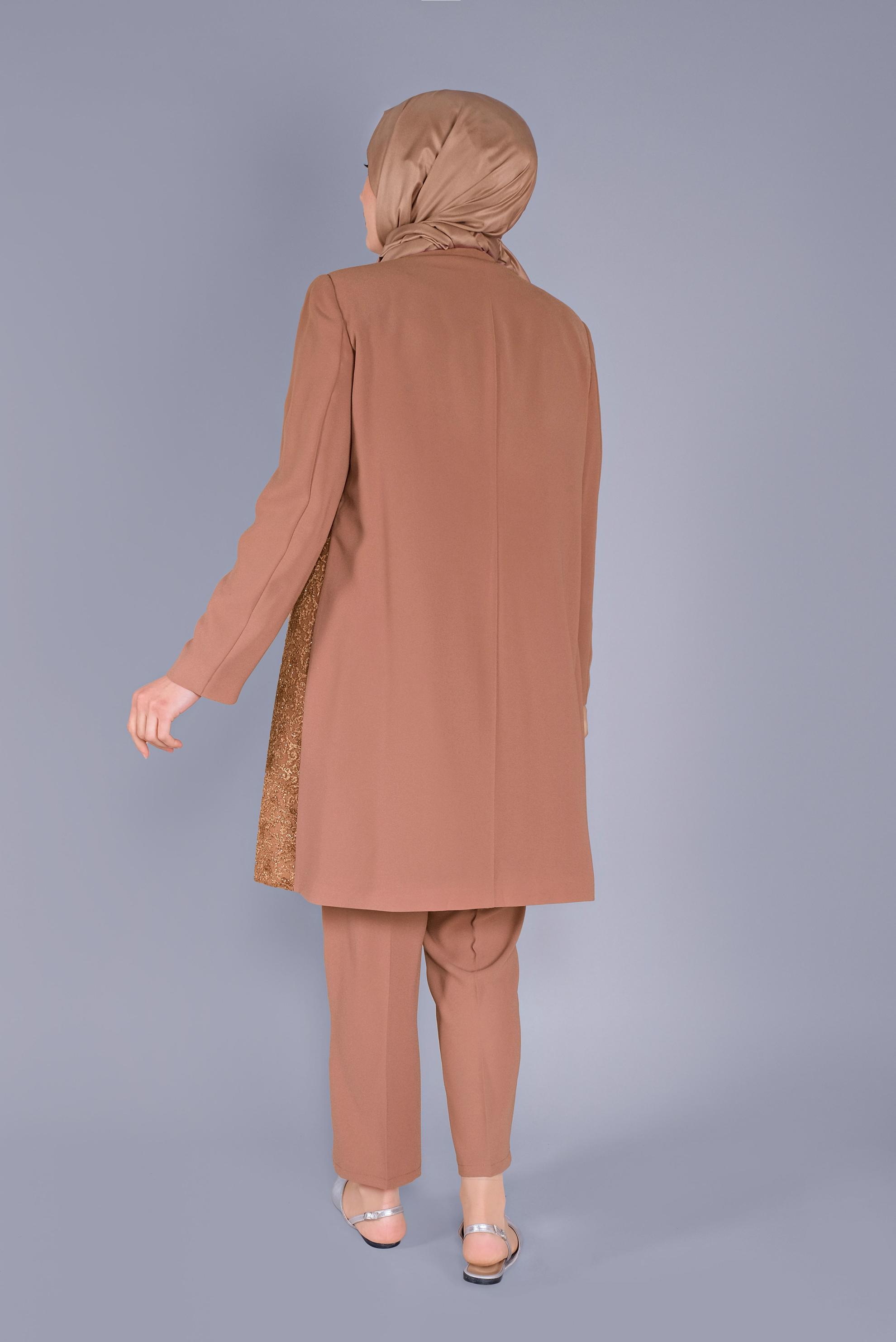 Hijab clothing BROWN  STONE PRINTED 3-PIECE SUIT 30047