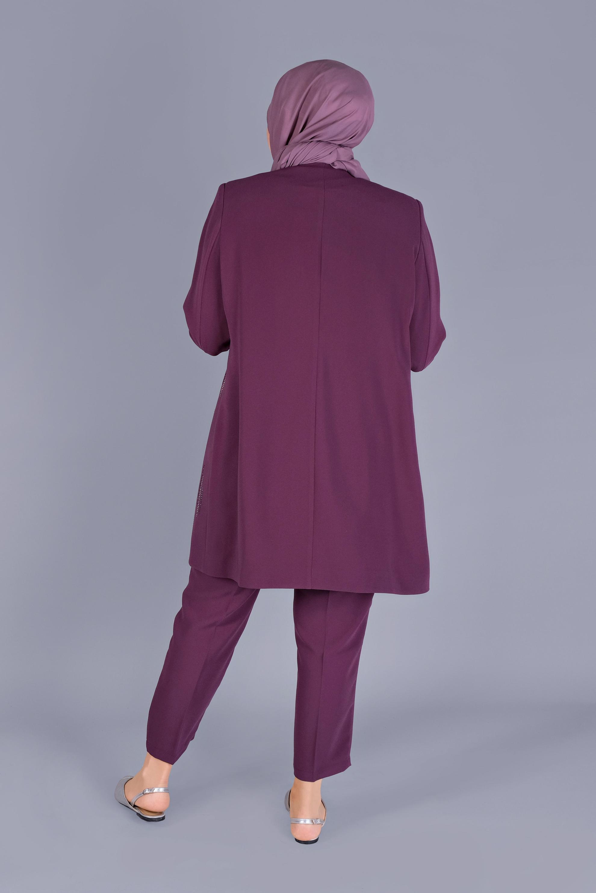 Hijab clothing PURPLE GEM EMBROIDERED 3-PIECE PANTS SUIT 30051 