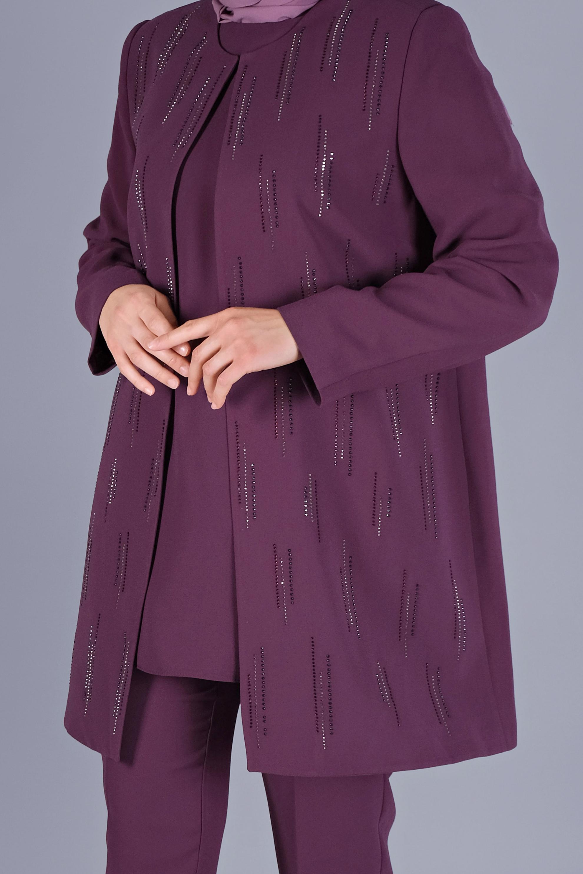 Hijab clothing PURPLE GEM EMBROIDERED 3-PIECE PANTS SUIT 30051 