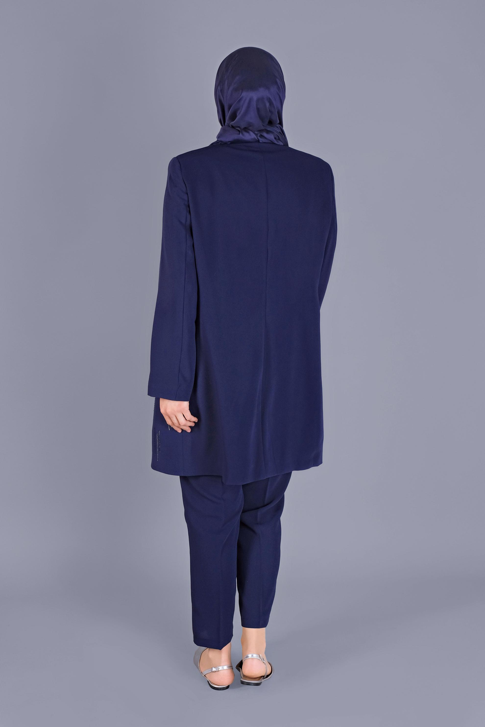 Hijab clothing NAVY BLUE GEM EMBROIDERED 3-PIECE PANTS SUIT 30051 