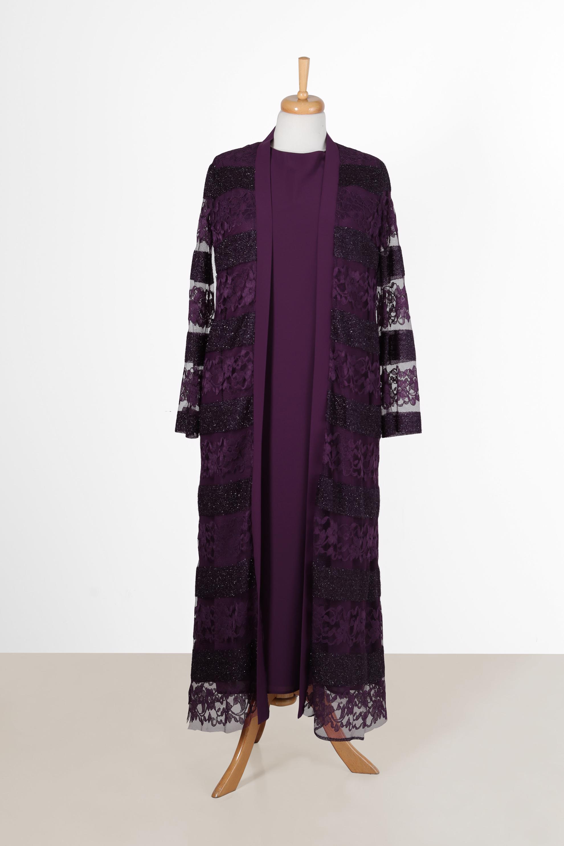 Vêtements hijab PRUNE COSTUME 2 PIÈCES À LACETS ARGENTÉS 3551