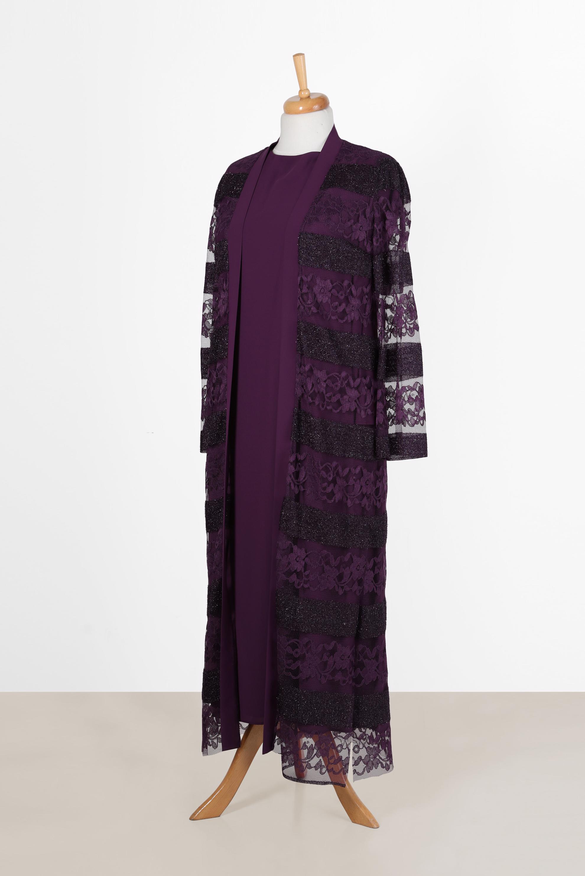 Vêtements hijab PRUNE COSTUME 2 PIÈCES À LACETS ARGENTÉS 3551