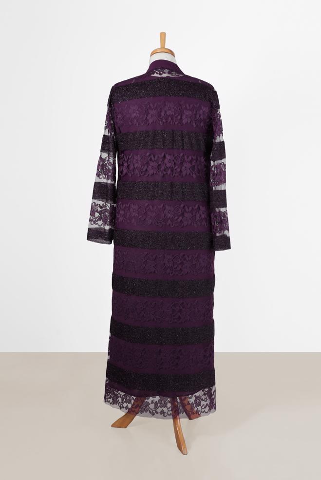 Vêtements hijab PRUNE COSTUME 2 PIÈCES À LACETS ARGENTÉS 3551 - ALVİNA