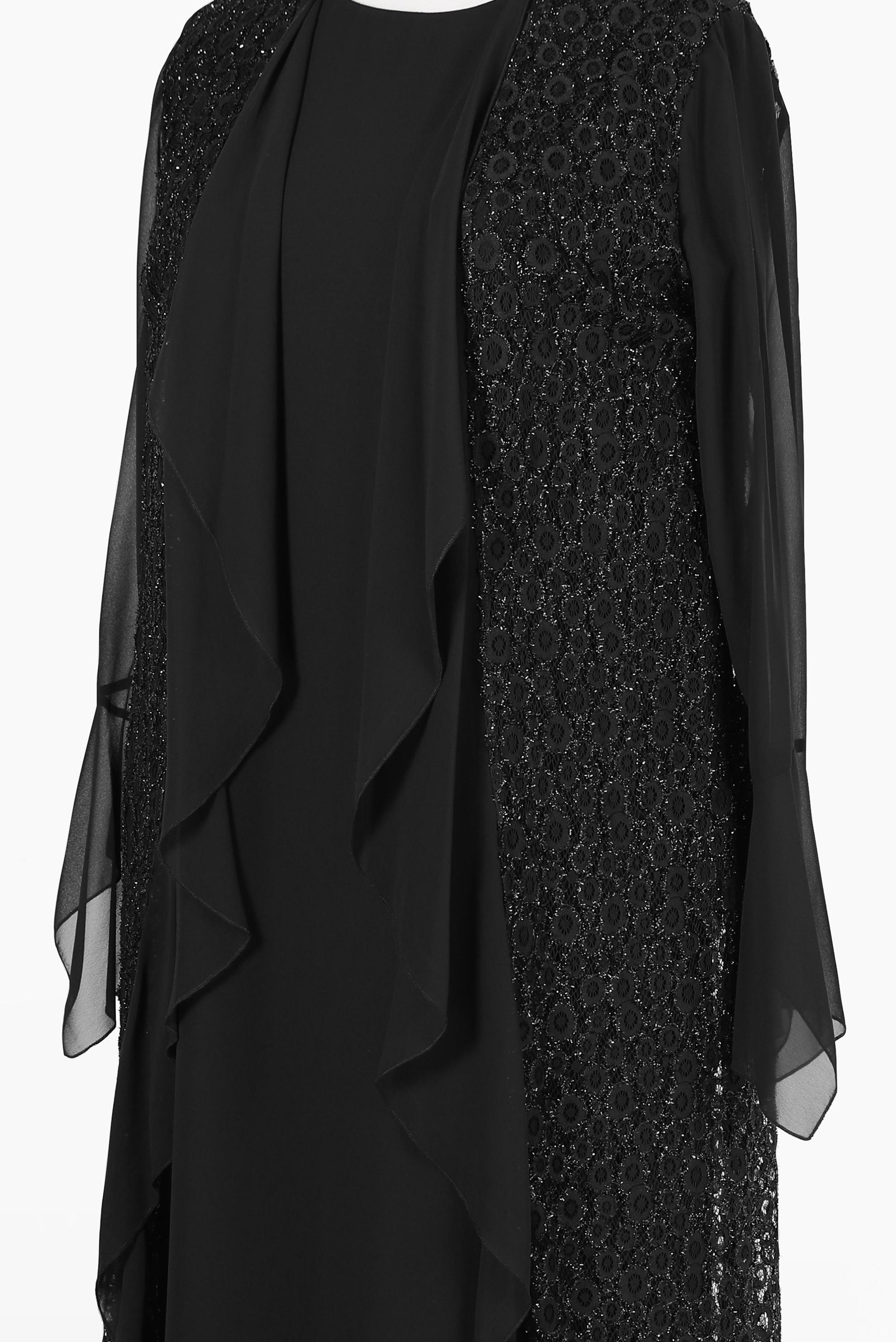 Vêtements hijab NOIR ROBE EN DENTELLE MOUSSELINE AVEC MANCHES SUSPENDUES 3567