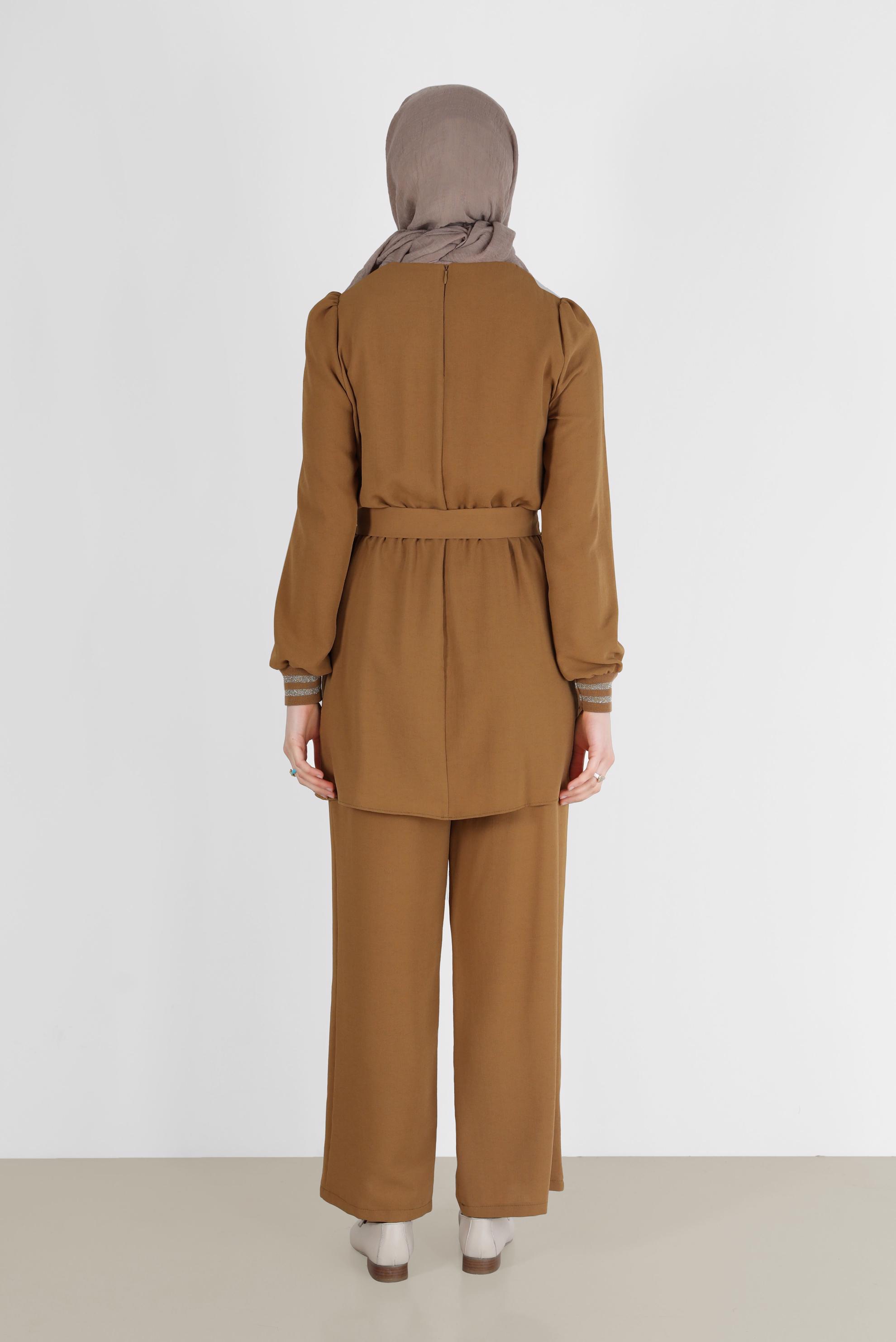 Tesettür giyim SARI SİMLİ PANTOLONLU TAKIM 40533