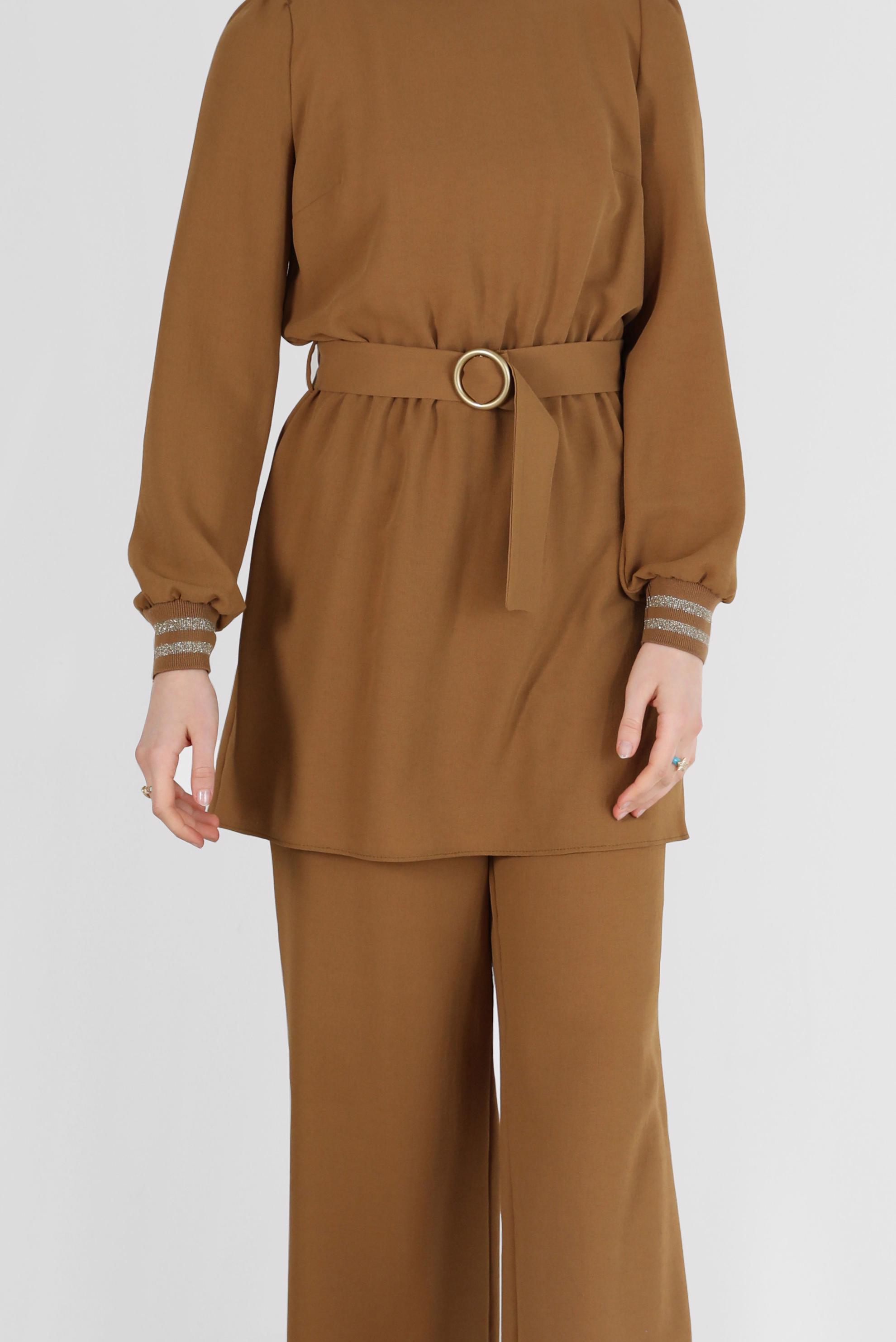 Tesettür giyim SARI SİMLİ PANTOLONLU TAKIM 40533