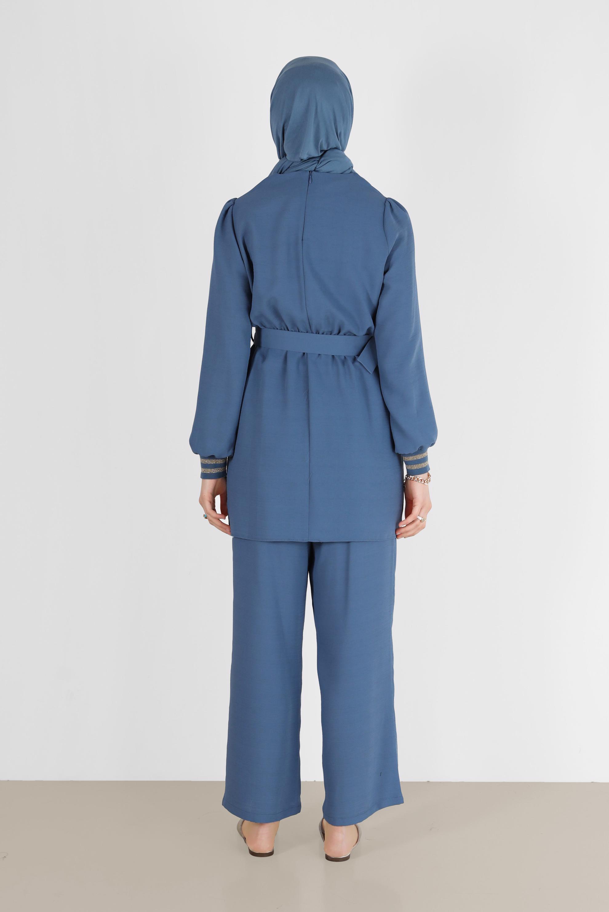 Tesettür giyim MAVİ SİMLİ PANTOLONLU TAKIM 40533