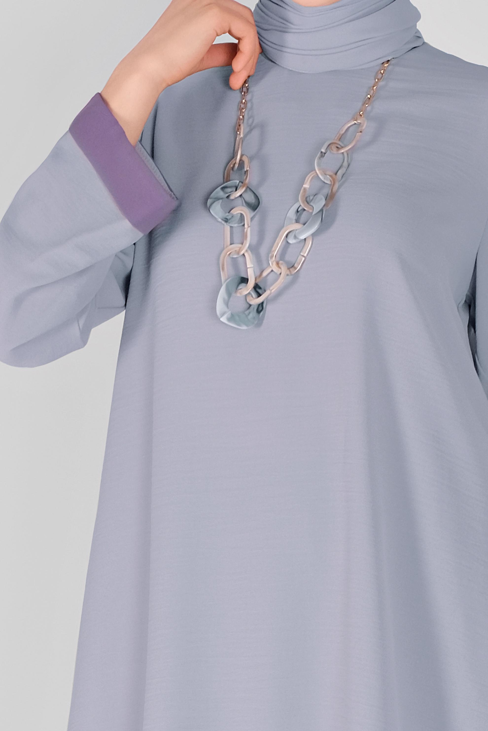 Tesettür giyim GRİ ASİMETRİK KESİM SALAŞ PANTOLONLU TAKIM 40784 