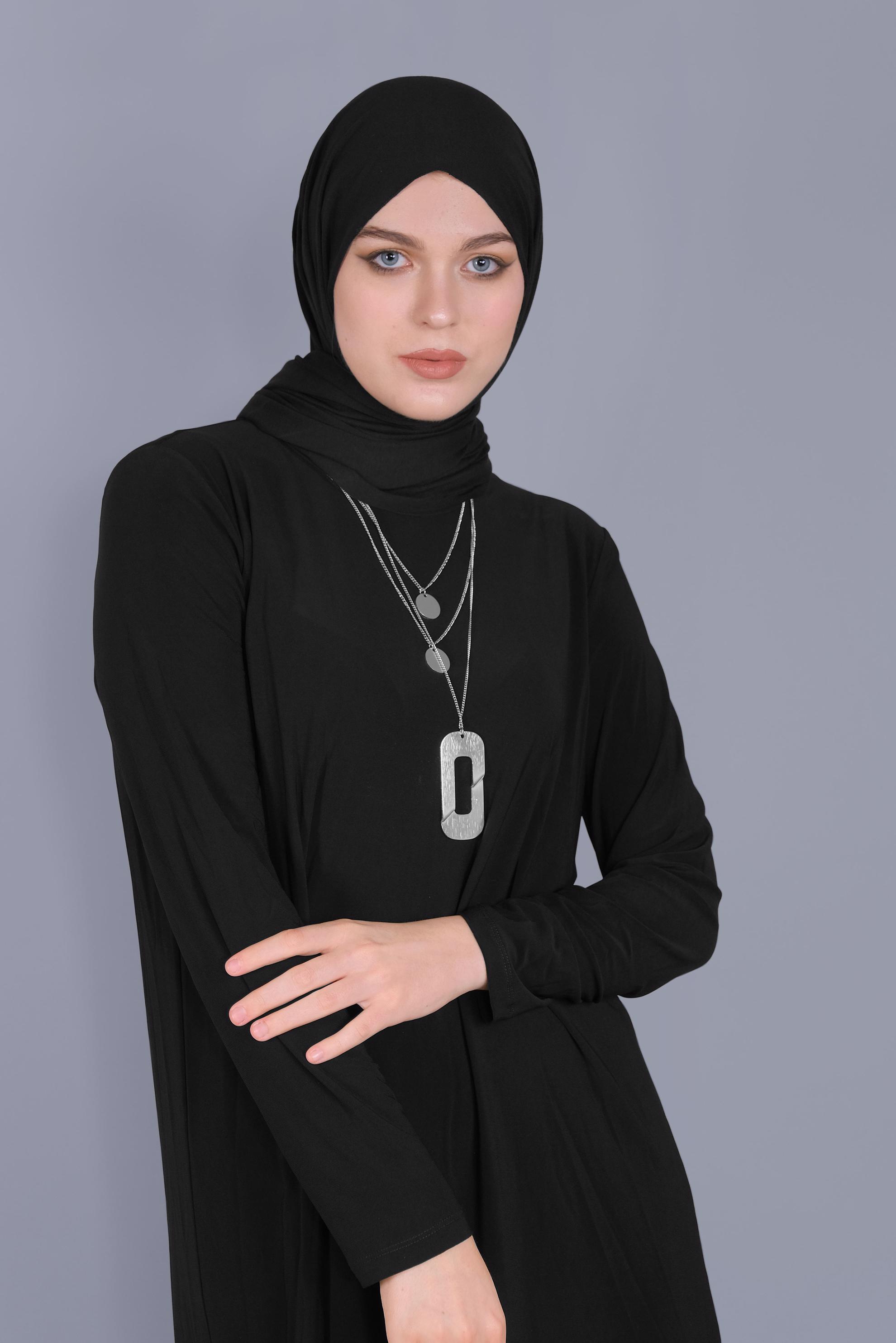 Tesettür giyim SİYAH ASİMETRİK KESİM İKİLİ PANTOLON TAKIMI 40785