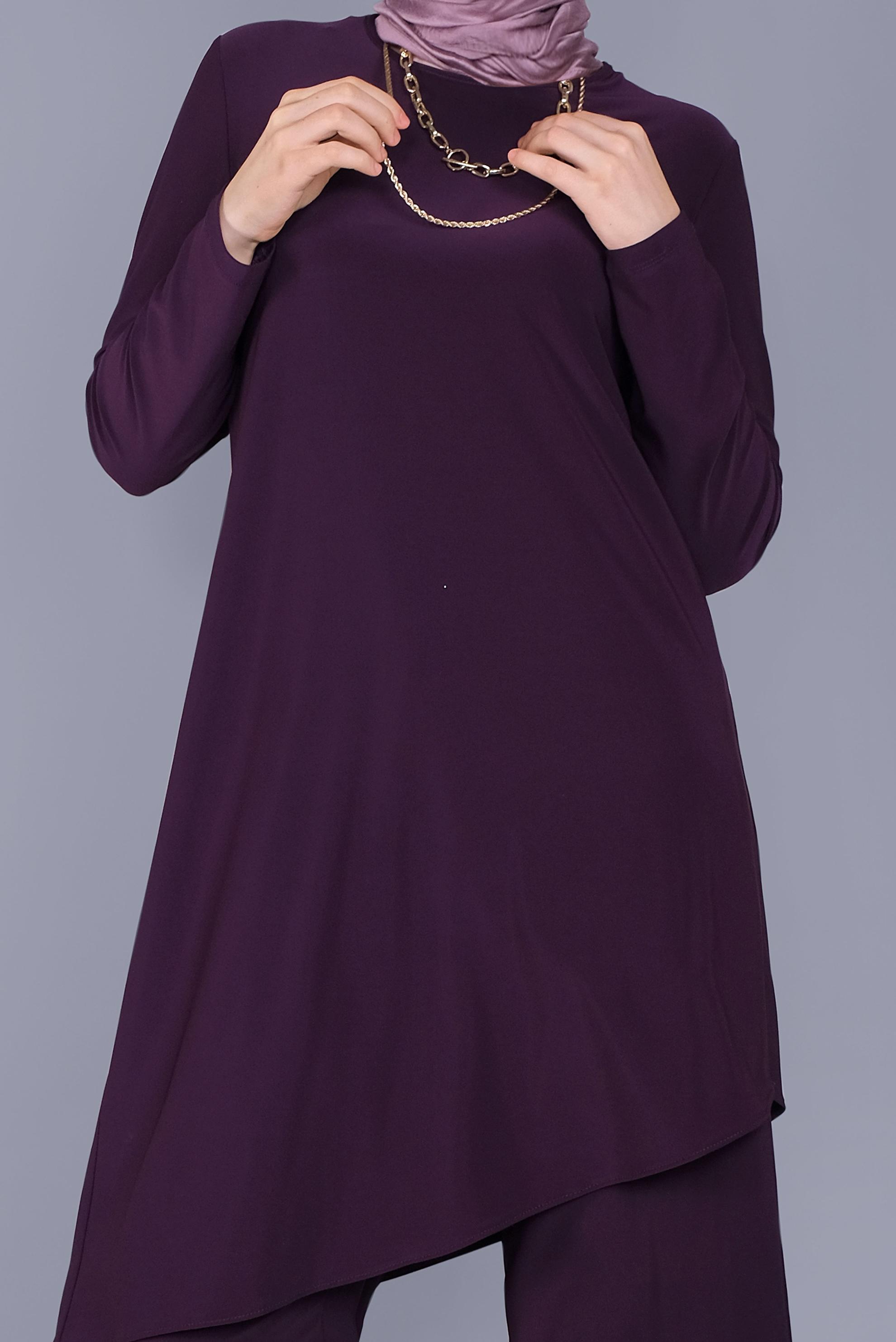 Tesettür giyim MOR ASİMETRİK KESİM İKİLİ PANTOLON TAKIMI 40785