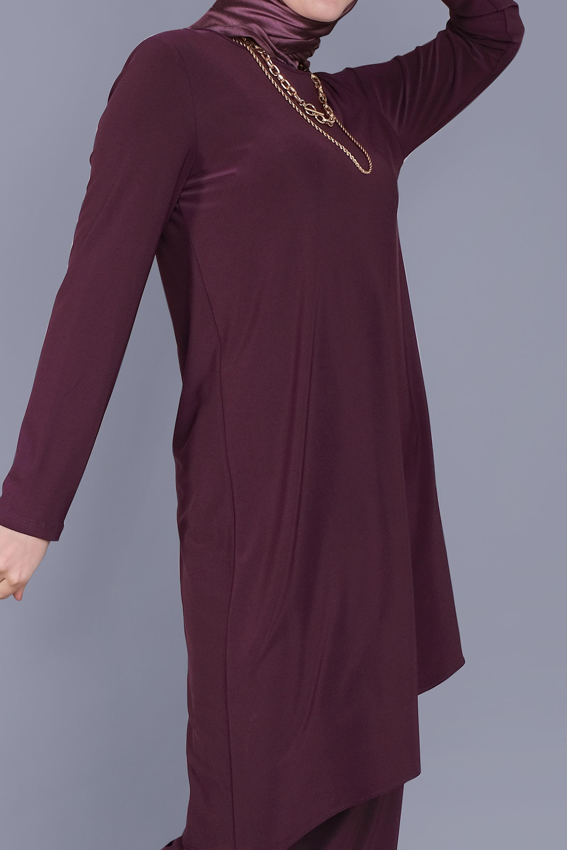 Tesettür giyim MÜRDÜM ASİMETRİK KESİM İKİLİ PANTOLON TAKIMI 40785