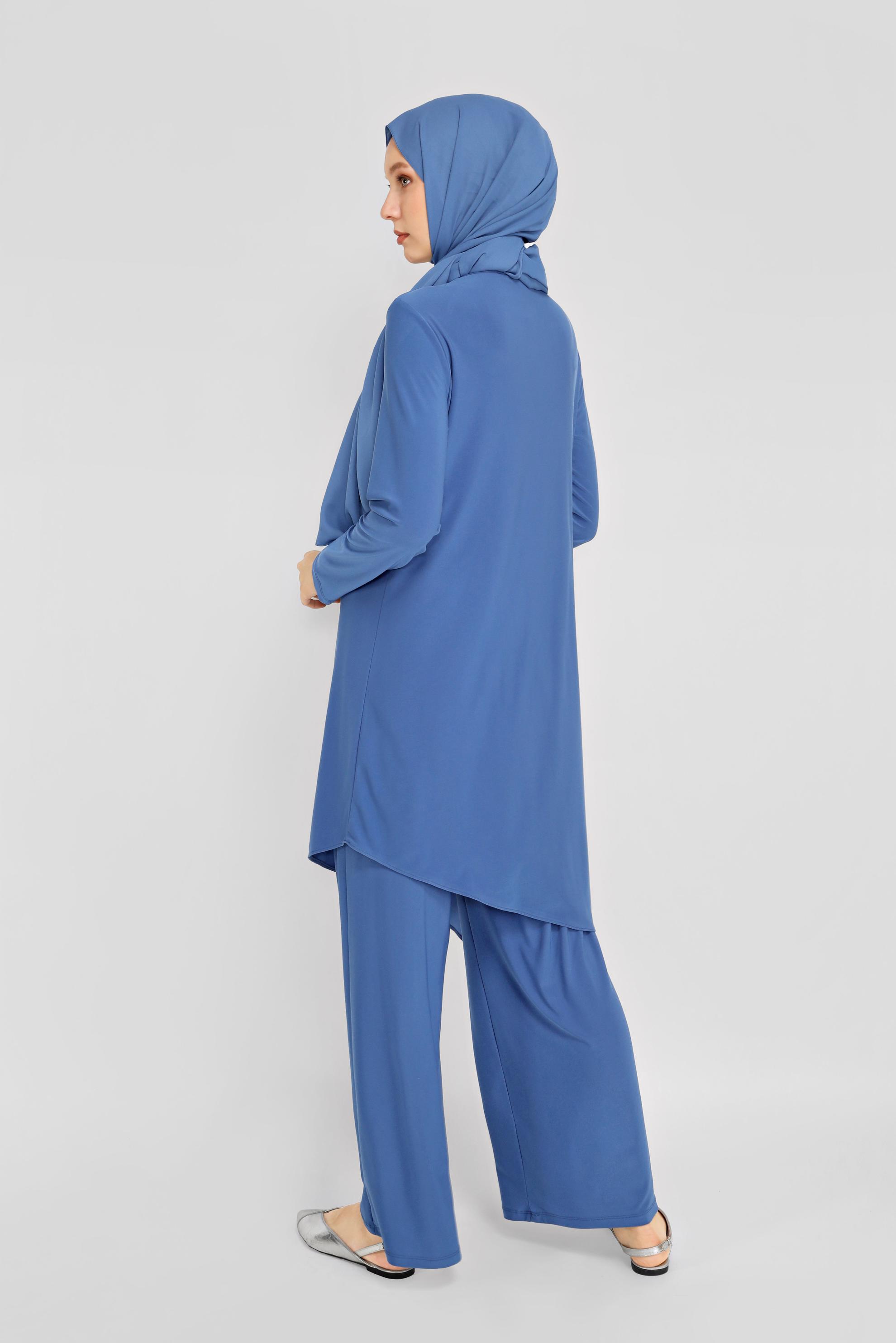 Tesettür giyim LACİVERT ASİMETRİK KESİM İKİLİ PANTOLON TAKIMI 40785