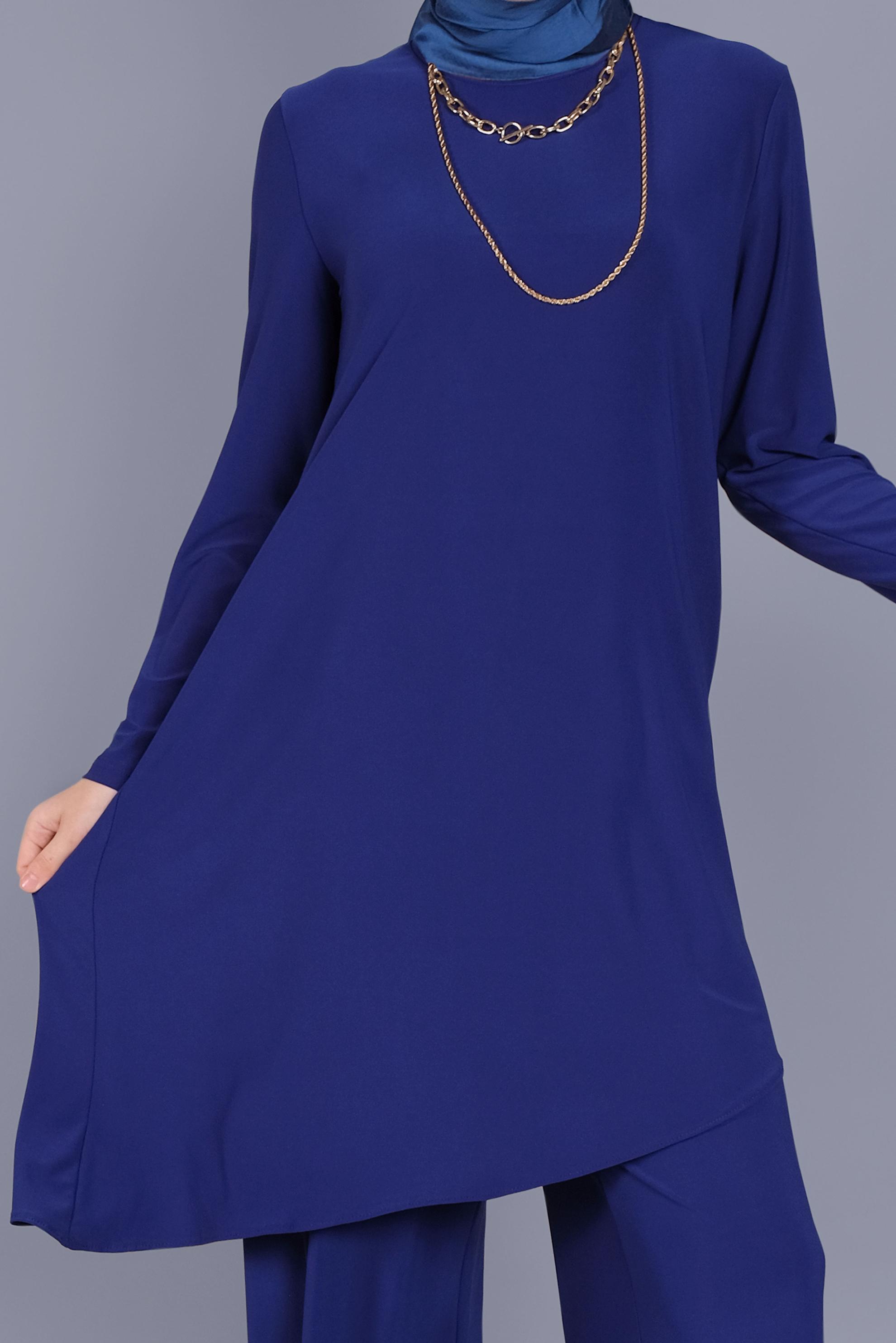 Tesettür giyim LACİVERT ASİMETRİK KESİM İKİLİ PANTOLON TAKIMI 40785