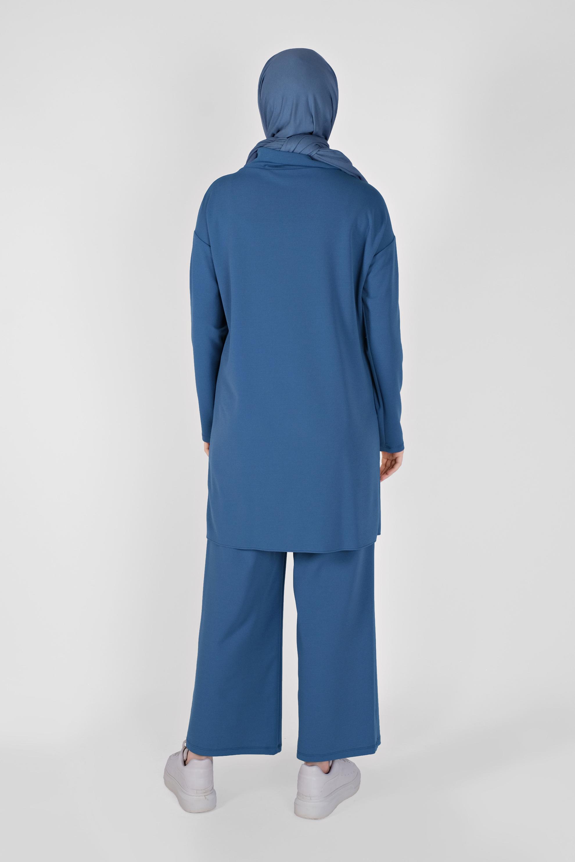 Tesettür giyim LACİVERT BOĞAZLI CEPLİ PANTOLONLU TAKIM 40802 