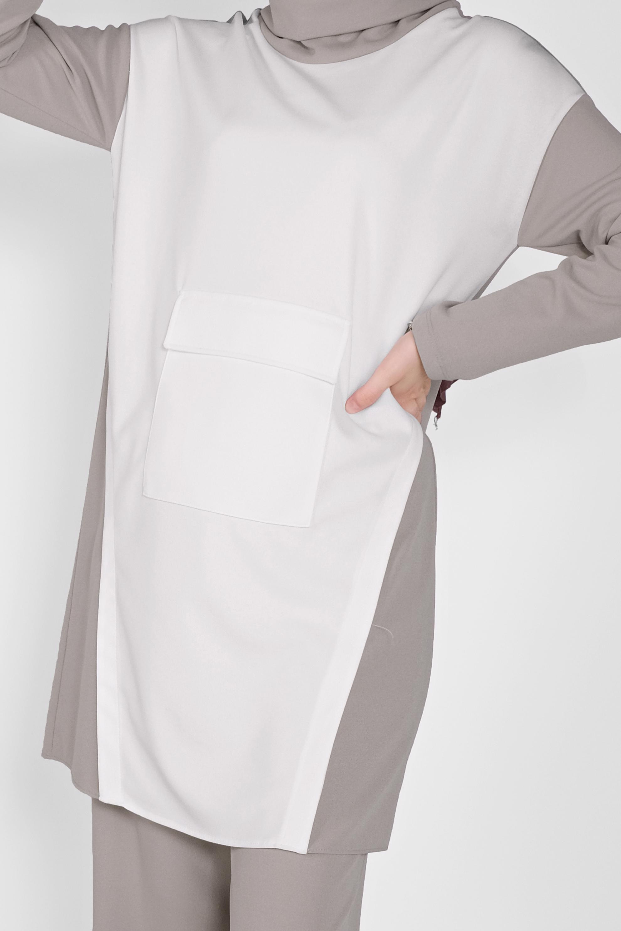 Tesettür giyim VİZON BOĞAZLI CEPLİ PANTOLONLU TAKIM 40802 