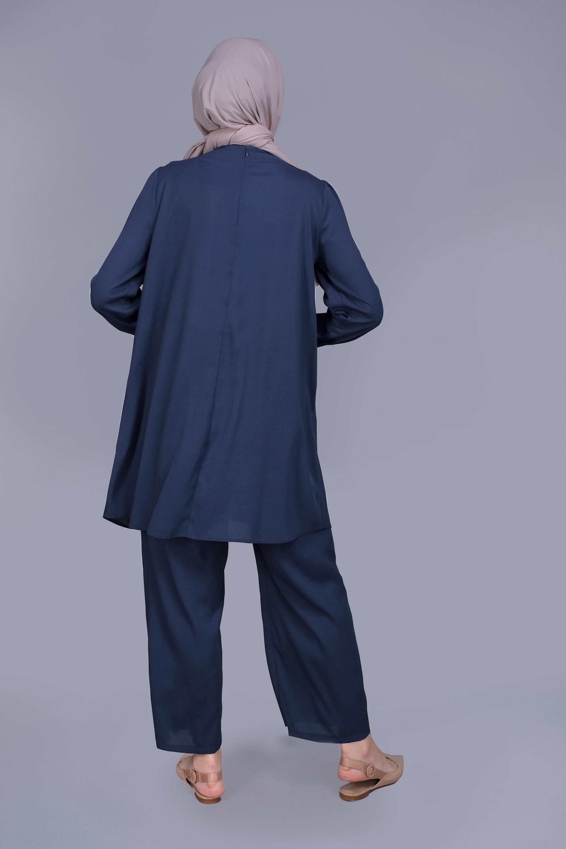 Tesettür giyim LACİVERT FIRFIRLI DANTELLİ PANTOLONLU TAKIM 40804 