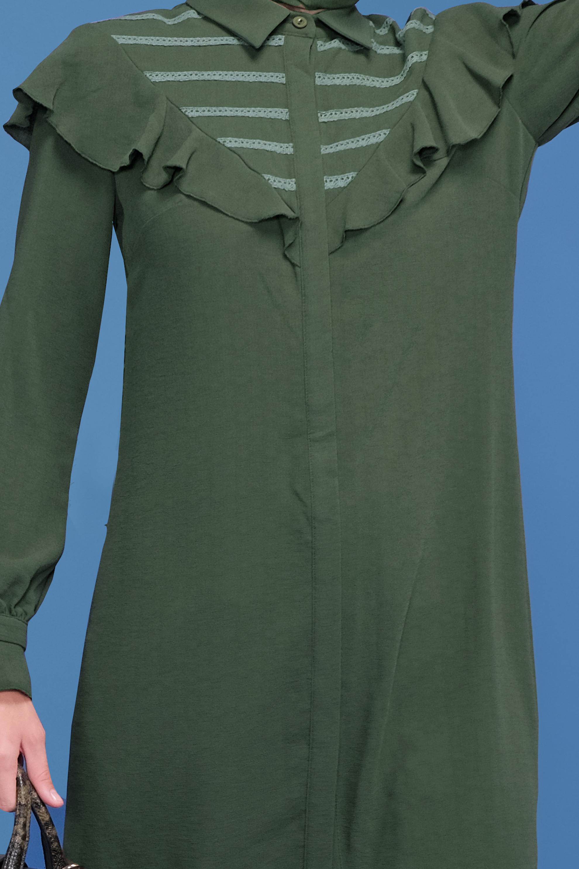 Tesettür giyim HAKİ FIRFIRLI PANTOLONLU TAKIM 40808 