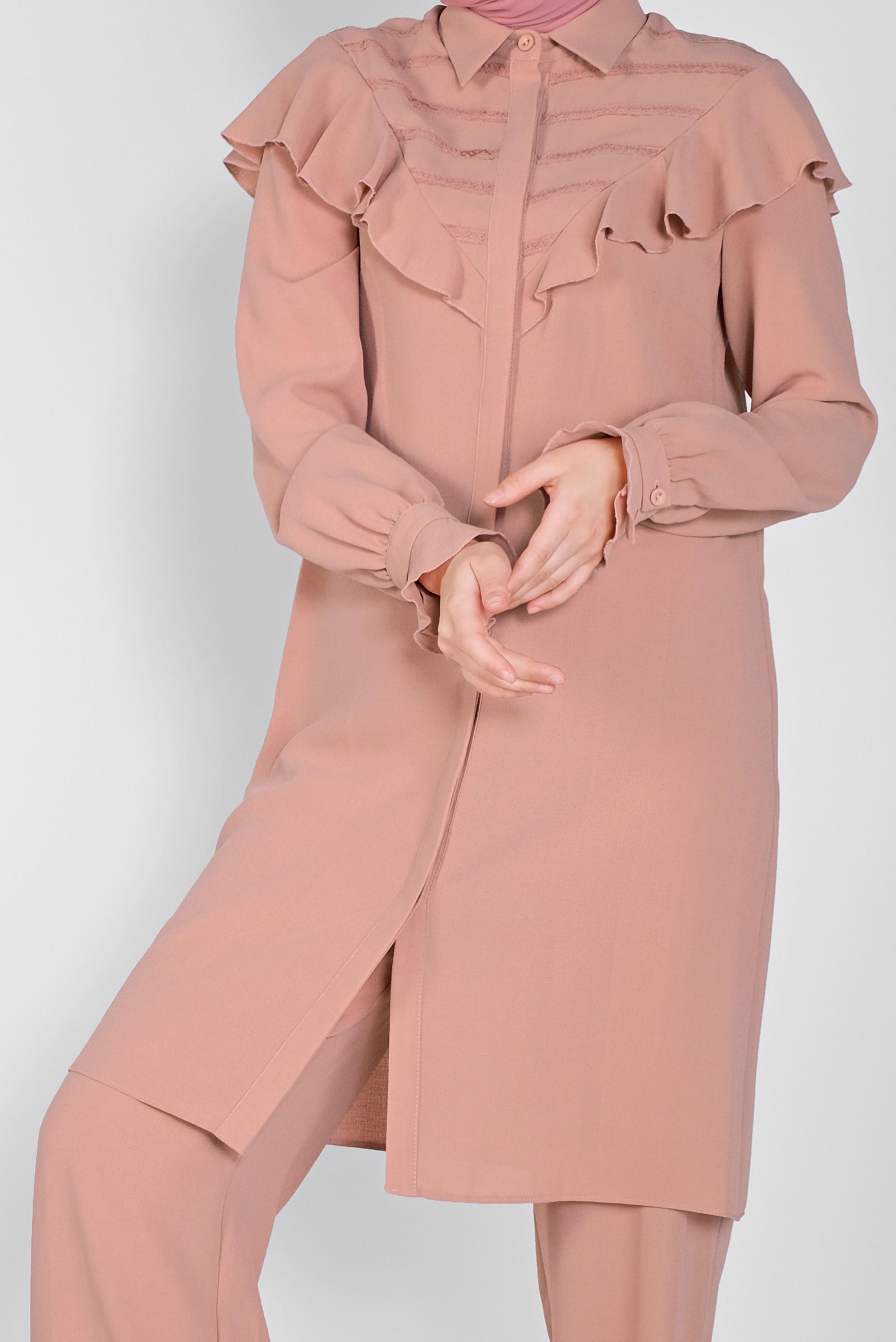 Tesettür giyim PUDRA FIRFIRLI PANTOLONLU TAKIM 40808 