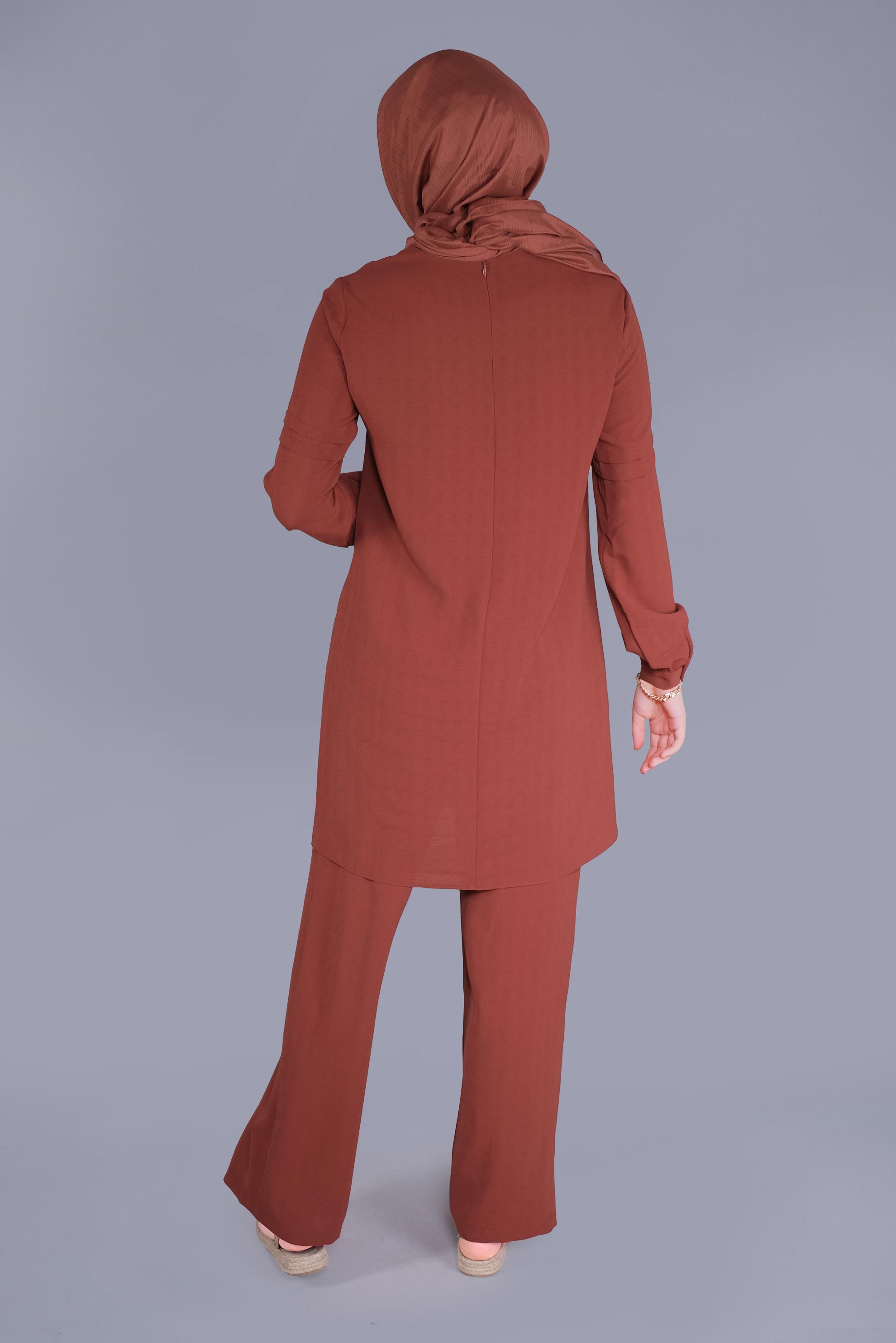 Tesettür giyim TURUNCU DANTEL DETAYLI PANTOLONLU TAKIM 40809 