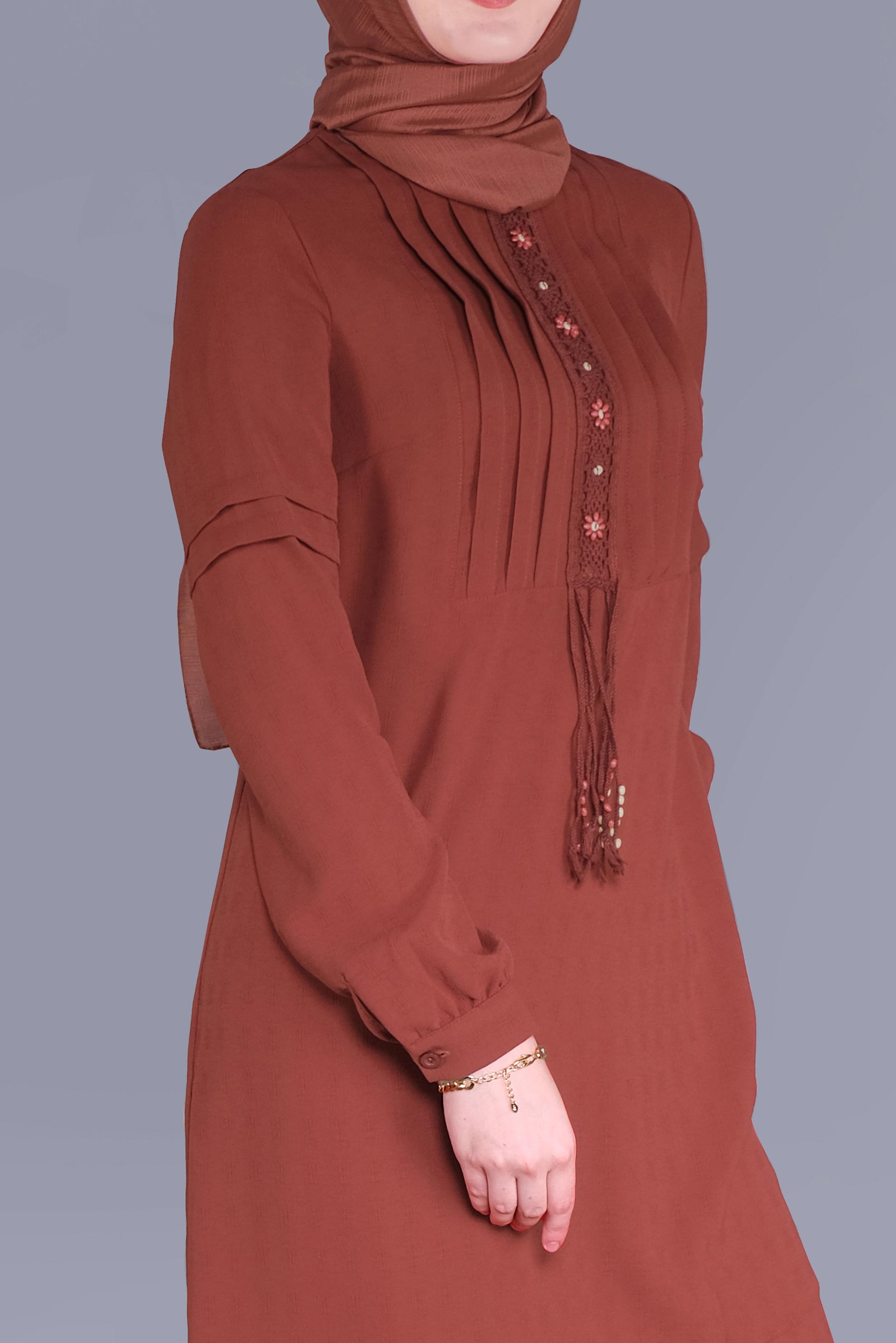 Tesettür giyim TURUNCU DANTEL DETAYLI PANTOLONLU TAKIM 40809 