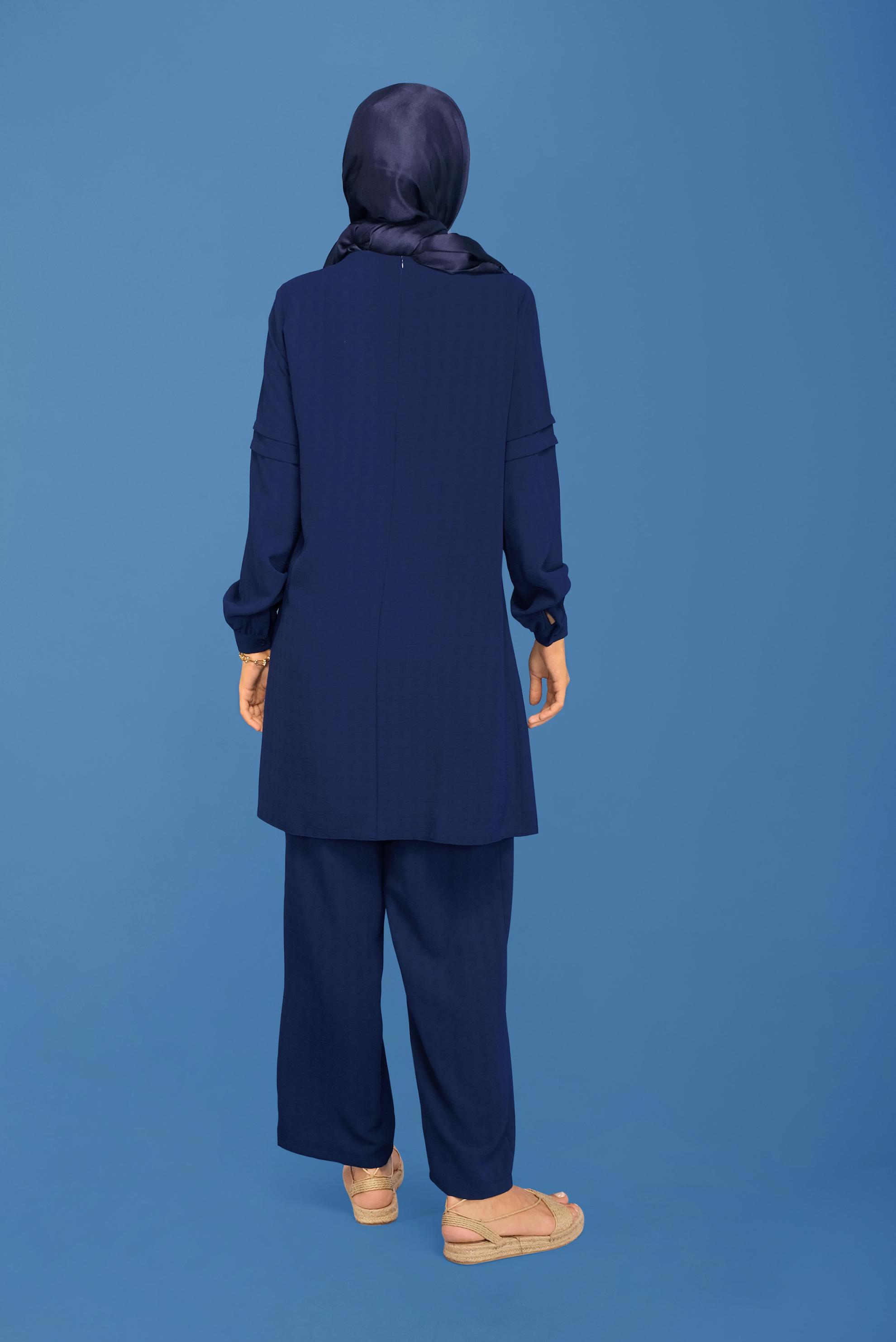 Tesettür giyim LACİVERT DANTEL DETAYLI PANTOLONLU TAKIM 40809 