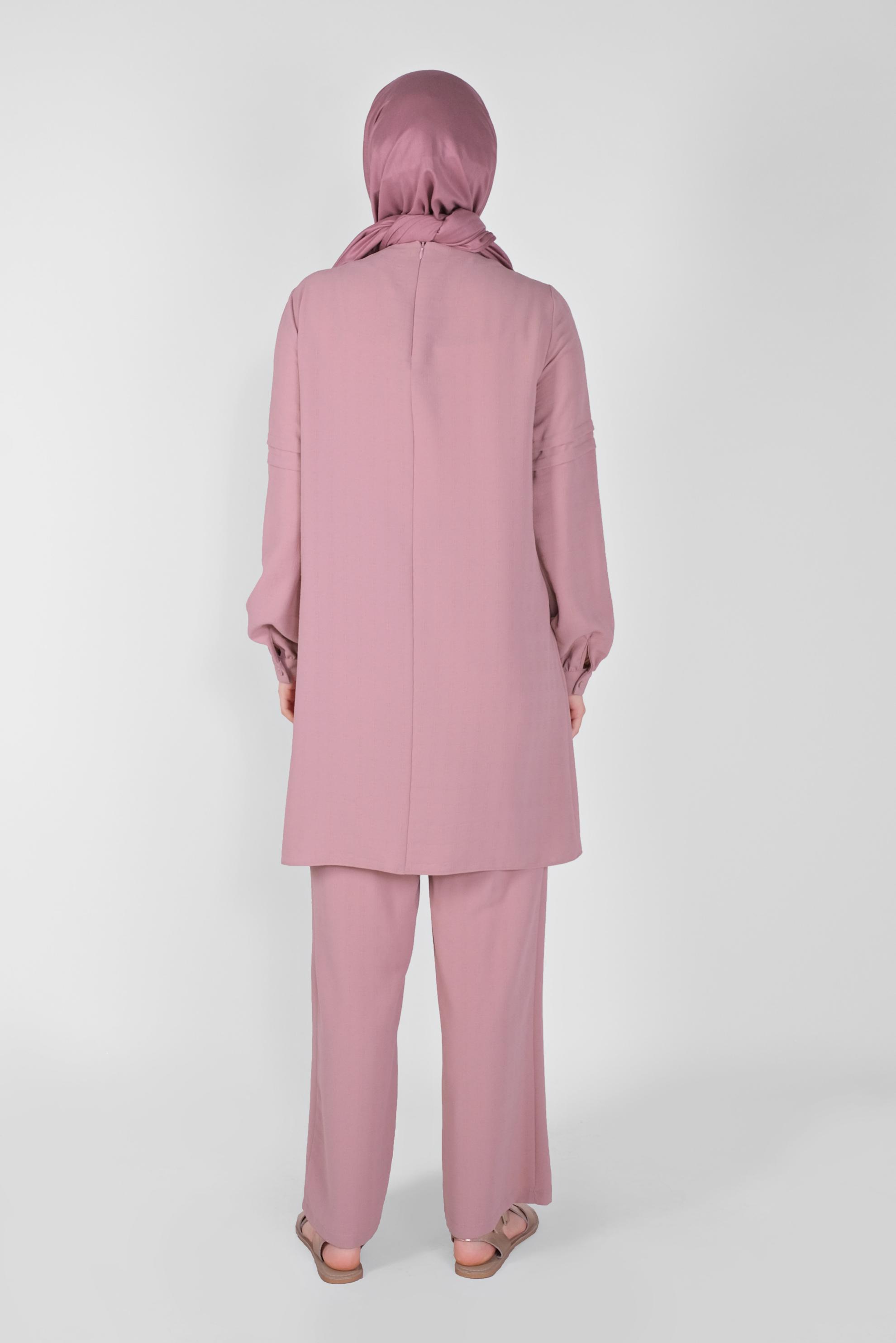 Tesettür giyim PUDRA DANTEL DETAYLI PANTOLONLU TAKIM 40809 