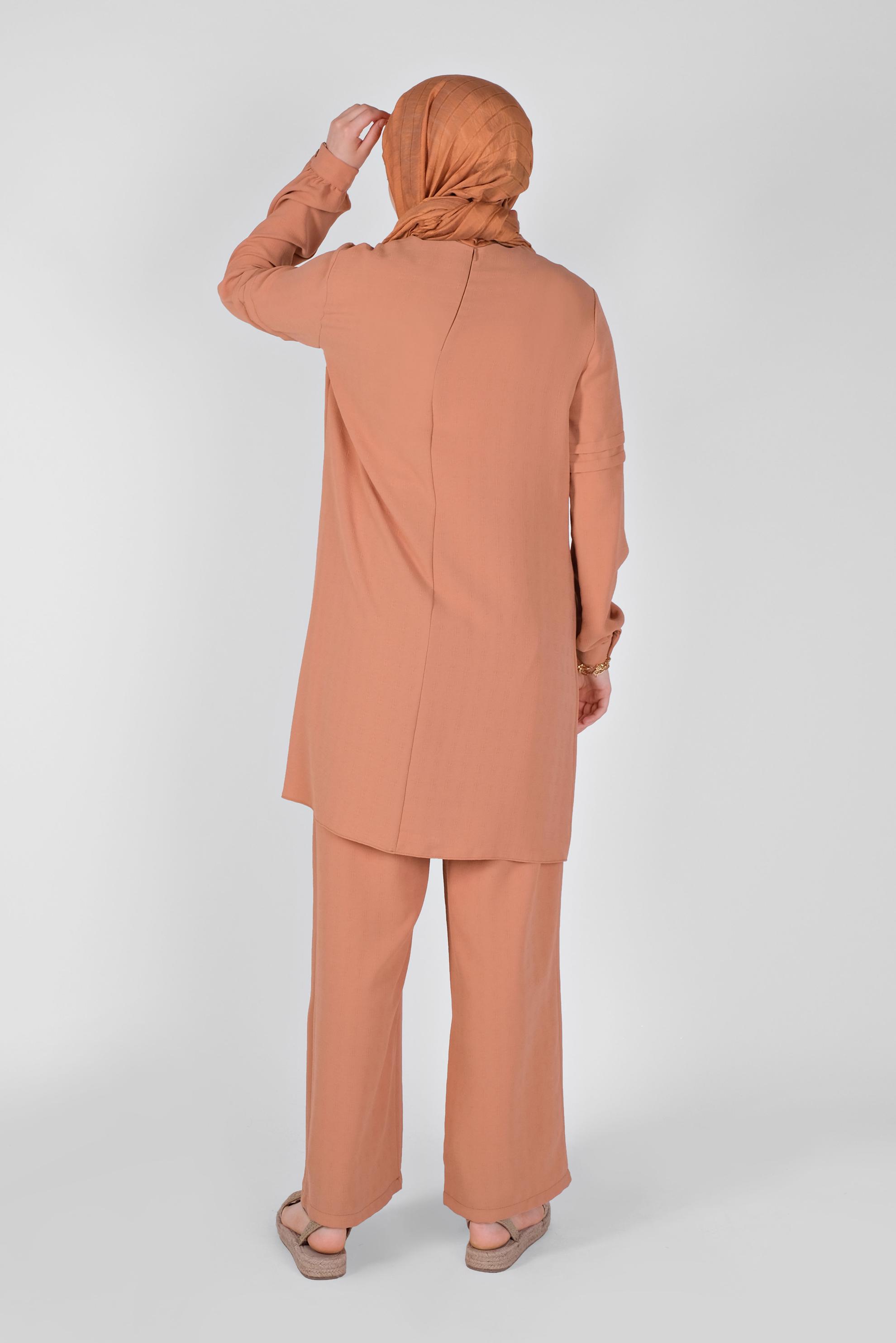 Tesettür giyim PEMBE DANTEL DETAYLI PANTOLONLU TAKIM 40809 