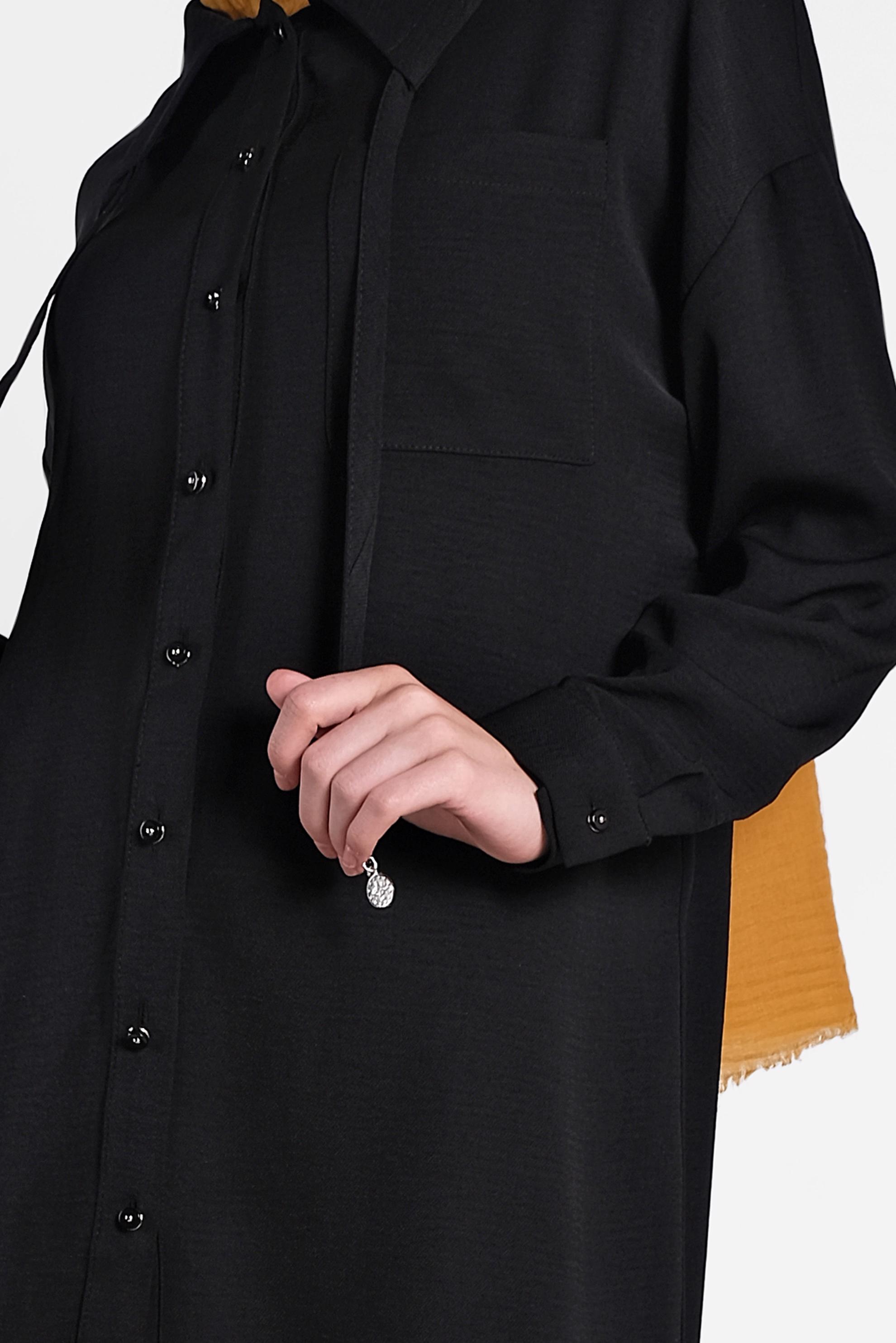 Tesettür giyim SİYAH YAKASI BAĞCIK DETAYLI DÜĞMELİ İKİLİ PANTOLON TAKIM 4325