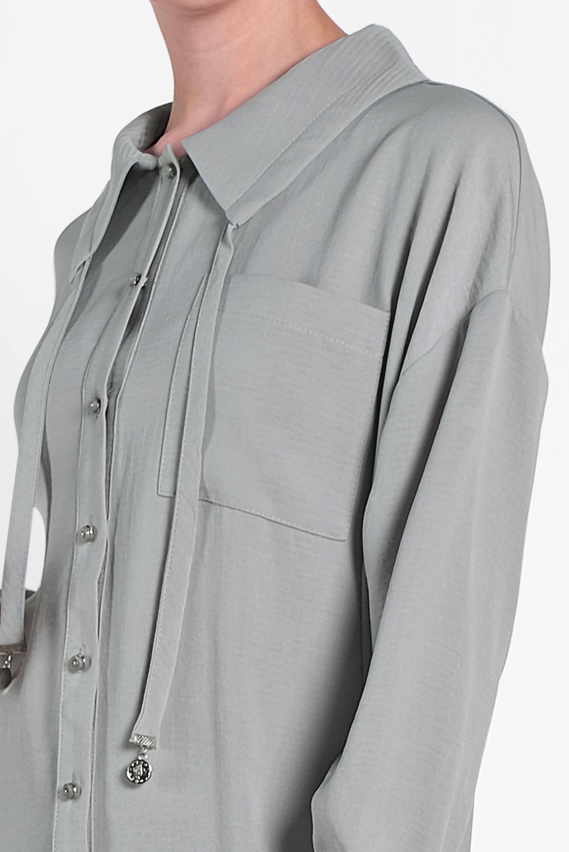 Tesettür giyim GRİ YAKASI BAĞCIK DETAYLI DÜĞMELİ İKİLİ PANTOLON TAKIM 4325