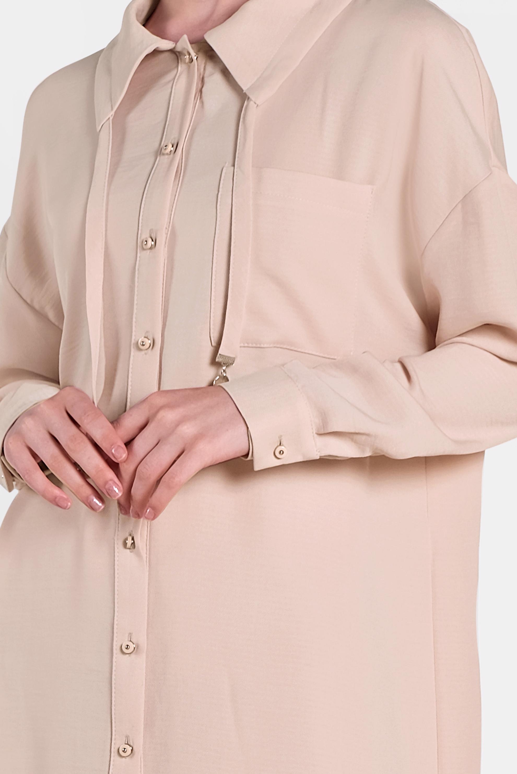 Tesettür giyim KUM YAKASI BAĞCIK DETAYLI DÜĞMELİ İKİLİ PANTOLON TAKIM 4325