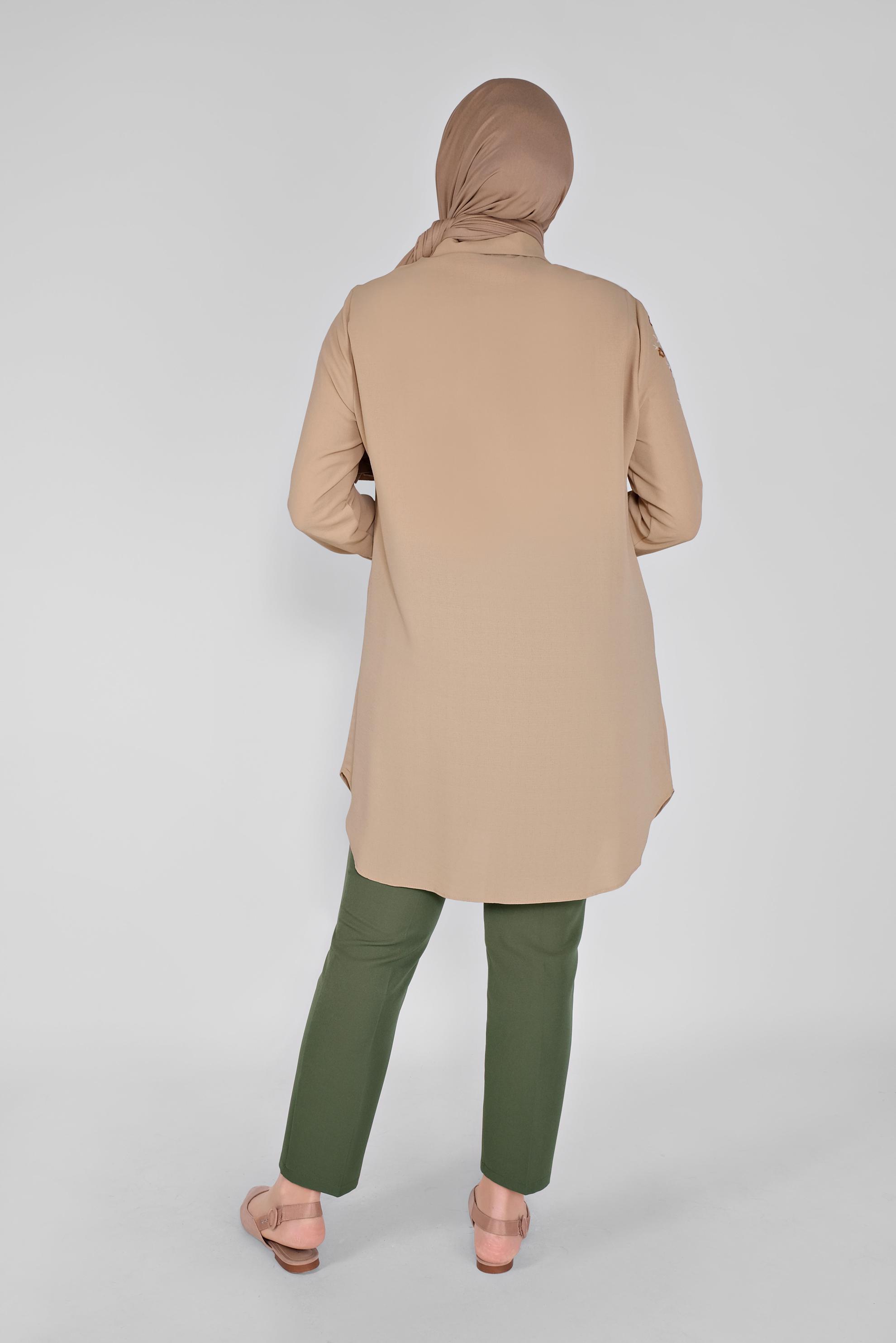 Hijab clothing BEIGE FLOWER EMBROIDERED TUNIC  20043 