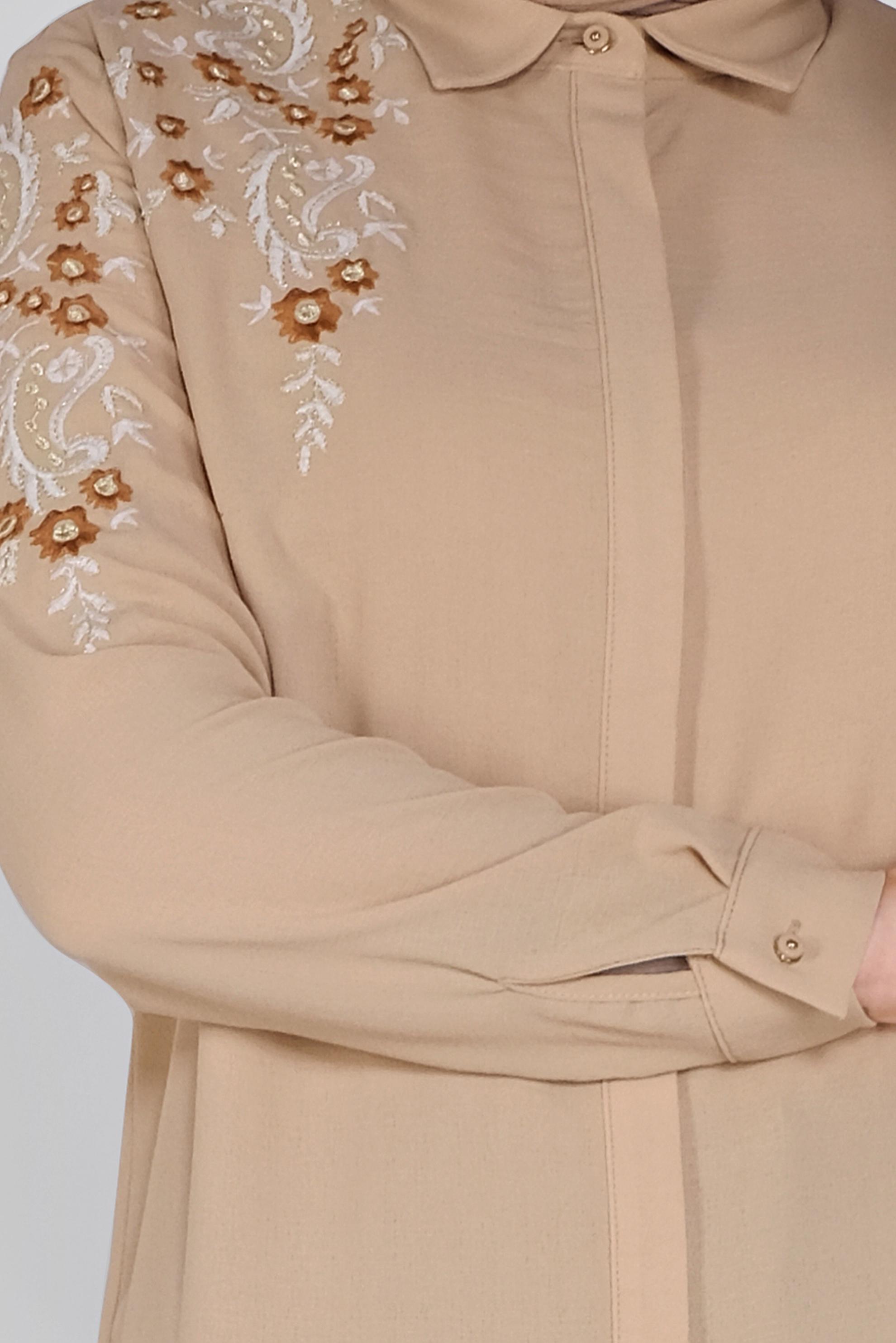 Hijab clothing BEIGE FLOWER EMBROIDERED TUNIC  20043 