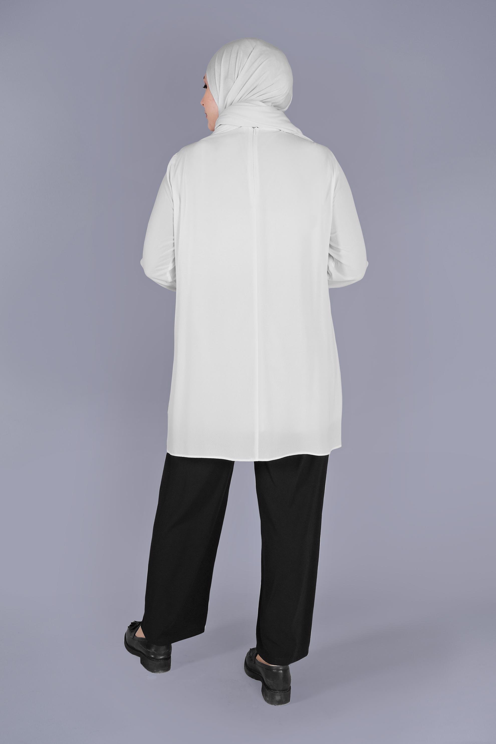 Tesettür giyim BEYAZ YUVARLAK YAKA BASİC TUNİK 20071 