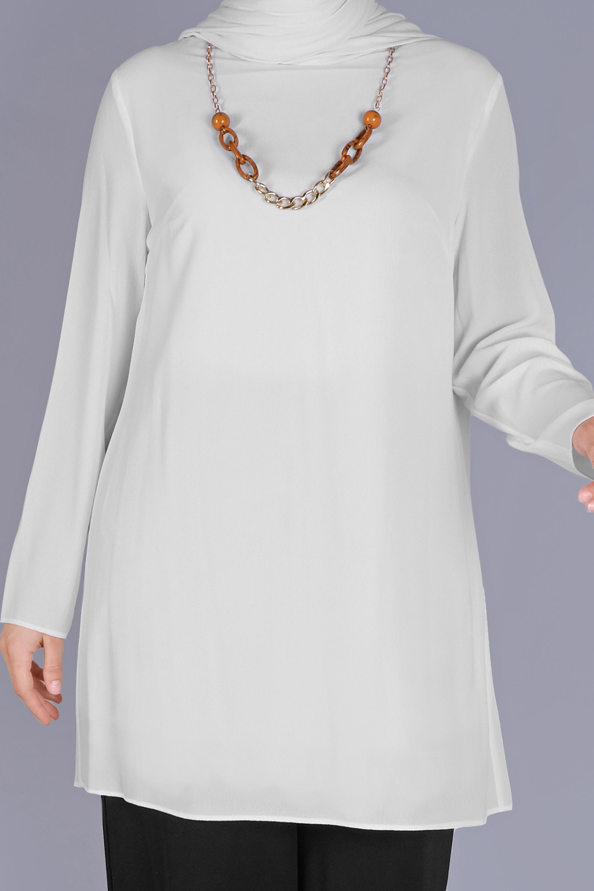 Tesettür giyim BEYAZ YUVARLAK YAKA BASİC TUNİK 20071 