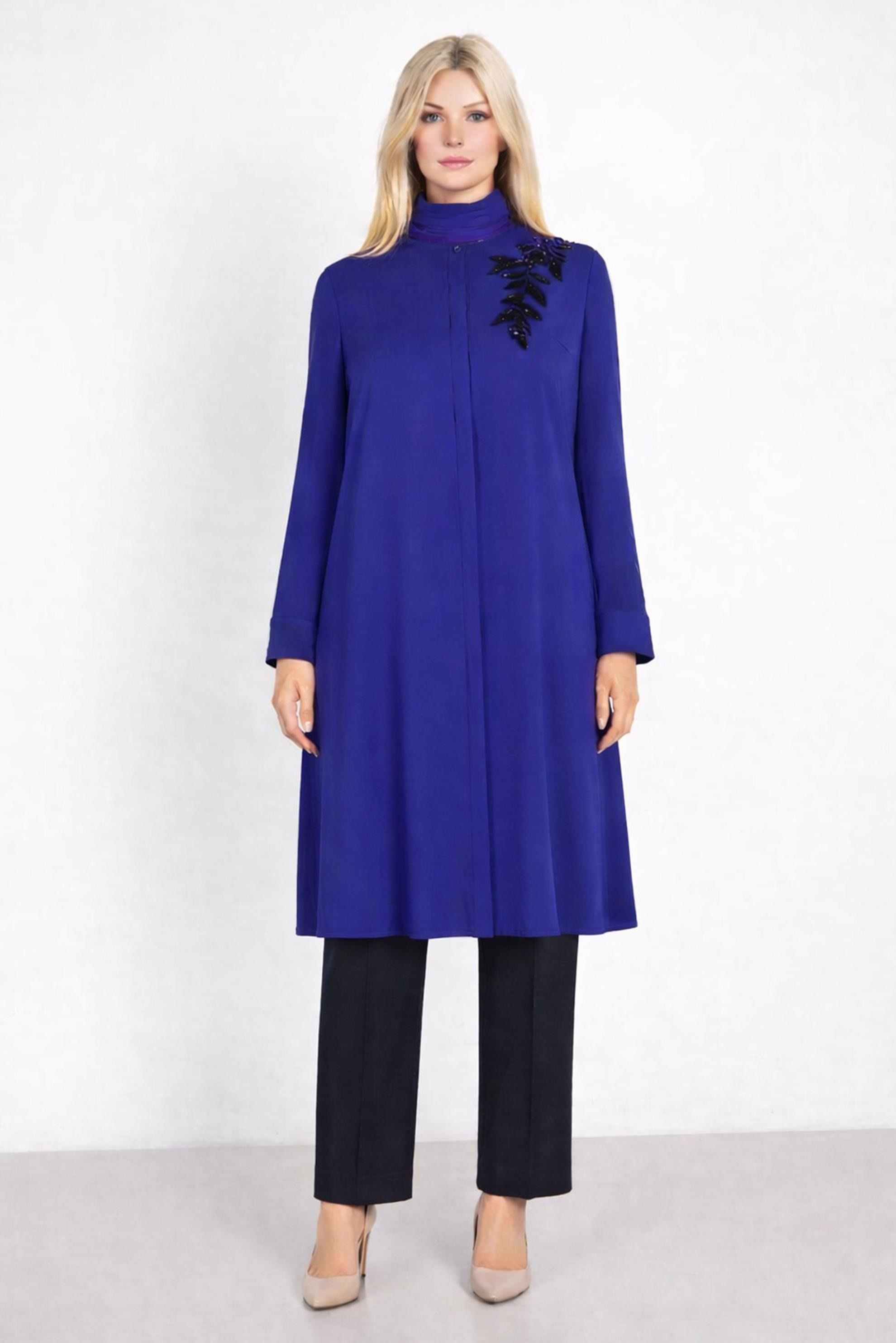 Tesettür giyim LACİVERT PULLU NAKIŞLI TUNİK 2885